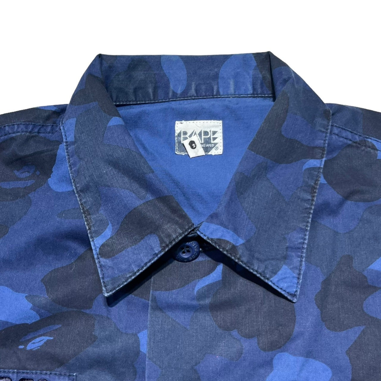 BAPE BY A BATHING APE(ベイプ バイ アベイシングエイプ) 00's Patch camouflage fatigue shirt ワッペン カモフラ ファティーグ シャツ L ブルー×ネイビー