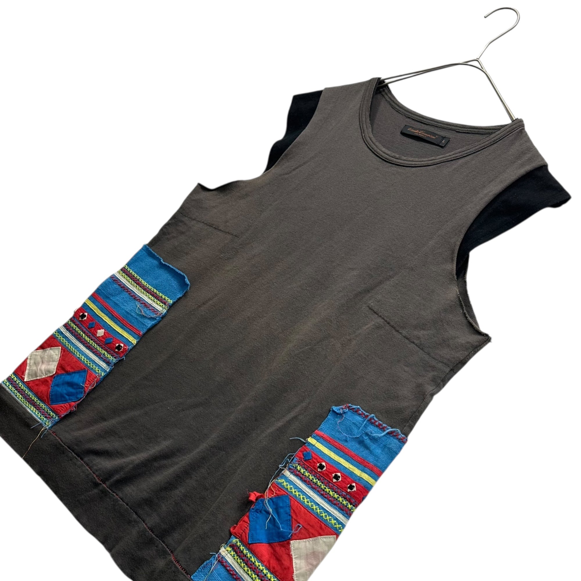 UNDERCOVERISM(アンダーカバイズム) 03SS SCAB Period Afghan Patch Sleeveless T-Shirt SCAB期 アフガン パッチ ノースリーブ Tシャツ U317 M グレー×ブルー×レッド アーカイブ 名作 稀少品