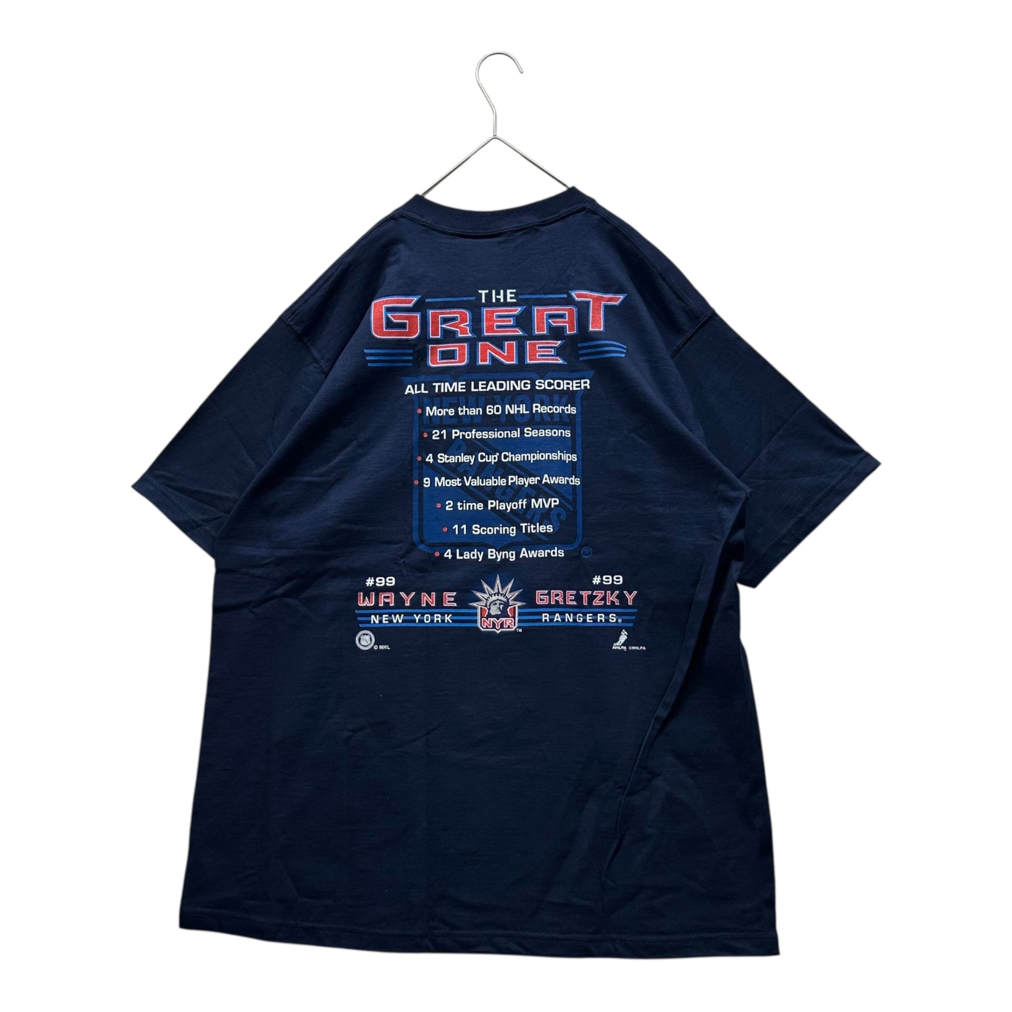 VINTAGE(ヴィンテージ) 99～00's NHL Wayne Gretzky ナショナル ホッケー リーグ ウェイン グレツキー 引退 プリント Tシャツ L ネイビー タグ付 デッドストック 1999年引退Tシャツ