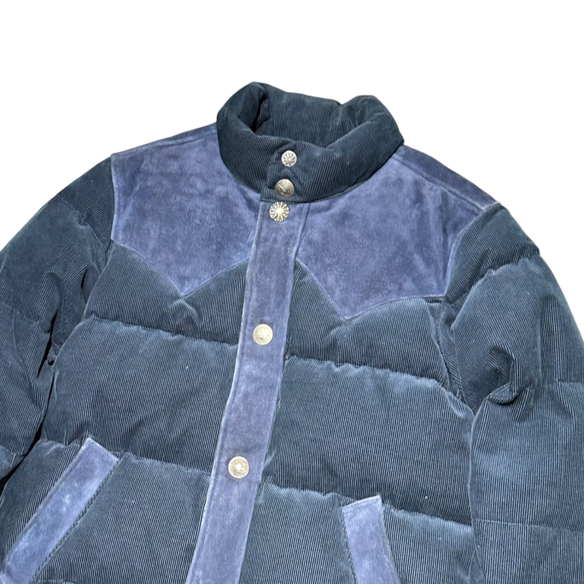 Ron Herman(ロンハーマン) Concho Button Suede Yoke Corduroy Down Jacket コンチョ ボタン スウェード ヨーク コーデュロイ ダウン ジャケット 表記無(Ｍ程度) ネイビー