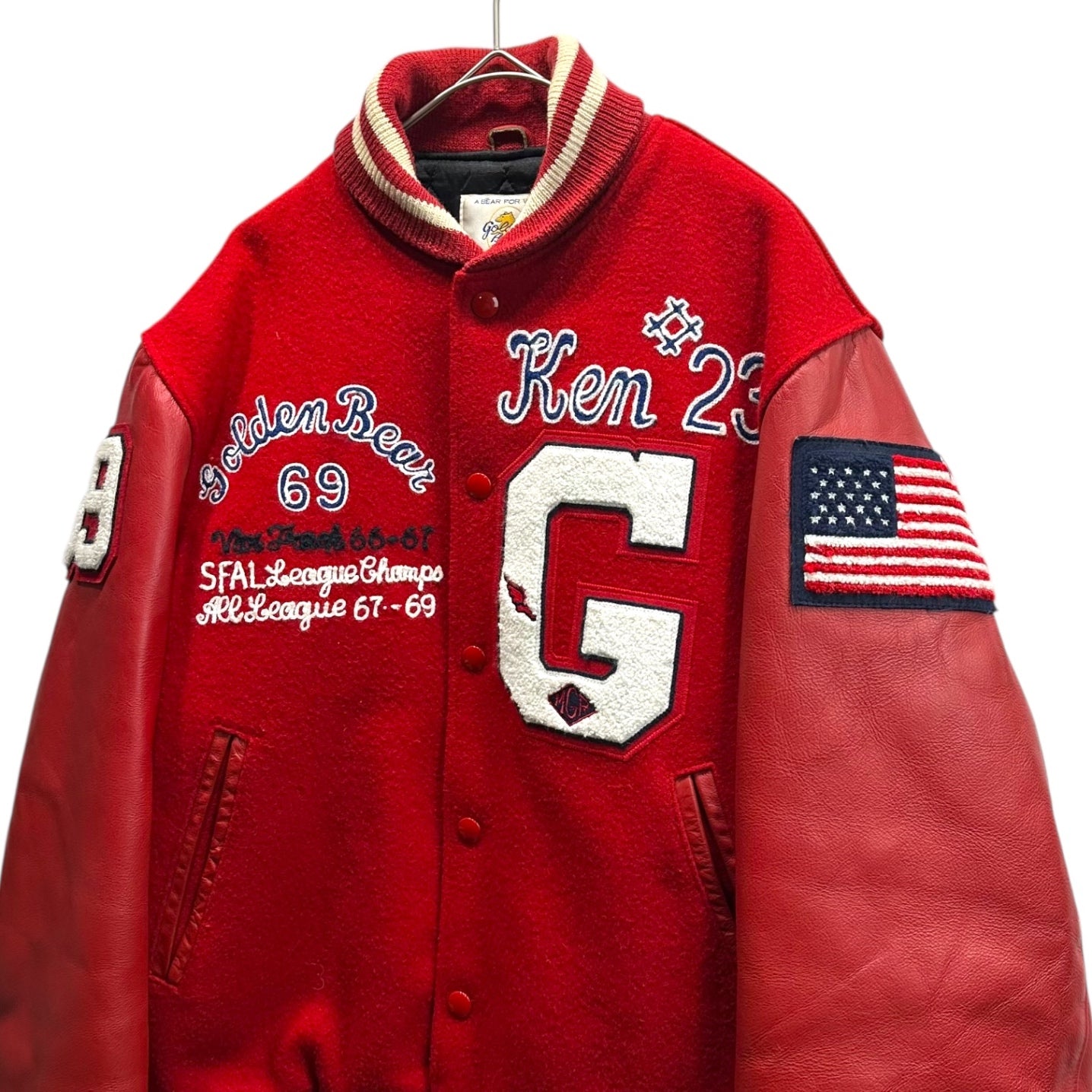 GOLDEN BEAR(ゴールデンベア) Ken & Bob Varsity Jacket ケン アンド ボブ ヴァーシティ ジャケット 袖レザー スタジャン S レッド 60年代ケンアンドボブ シグネチャーモデル