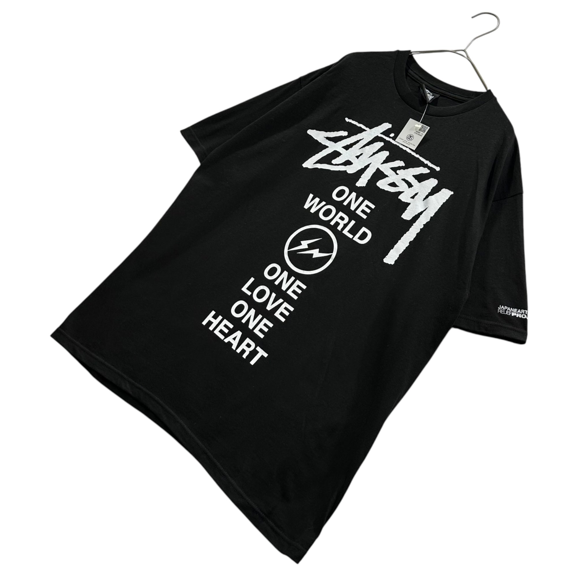 STUSSY×FRAGMENT DESIGN(ステューシー×フラグメントデザイン) 2011's ONE WORLD ONE HEART TEE チャリティー Tシャツ M ブラック ロゴ コラボ