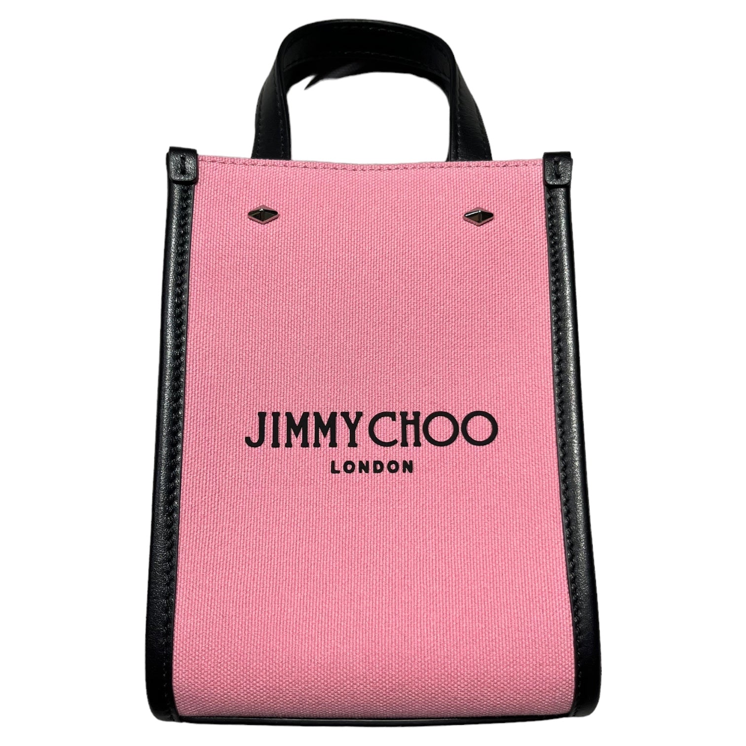 JIMMY CHOO(ジミーチュウ) 2WAY MINI N/S TOTE CZM ミニ ショルダー ロゴ バッグ ピンク×ブラック キャンバス トート