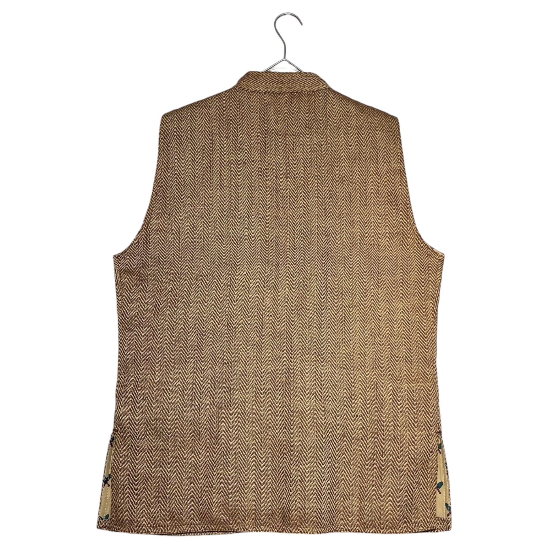 Le Prince Jardinier(ル・プランス・ジャルディニエ) 80~90's herringbone wood button vest ヘリンボーン ウッドボタン ベスト L ベージュ×ブラウン 推定80年代 ~ 90年代 フランス パリ ブランド ヴィンテージ