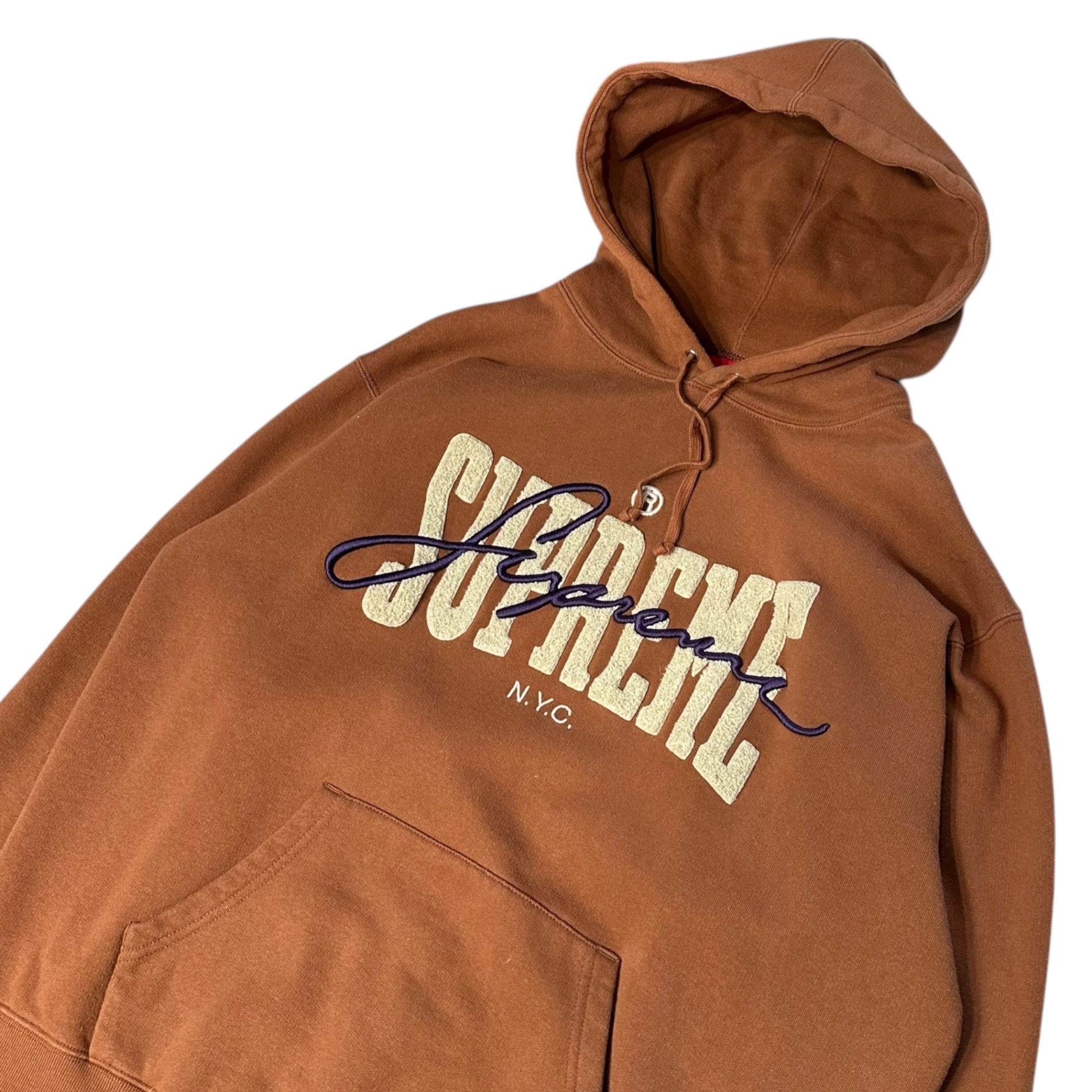 SUPREME(シュプリーム) 22SS Embroidered Chenille Hooded Sweatshirt ロゴ 刺繍 プルオーバー パーカー S ブラウン
