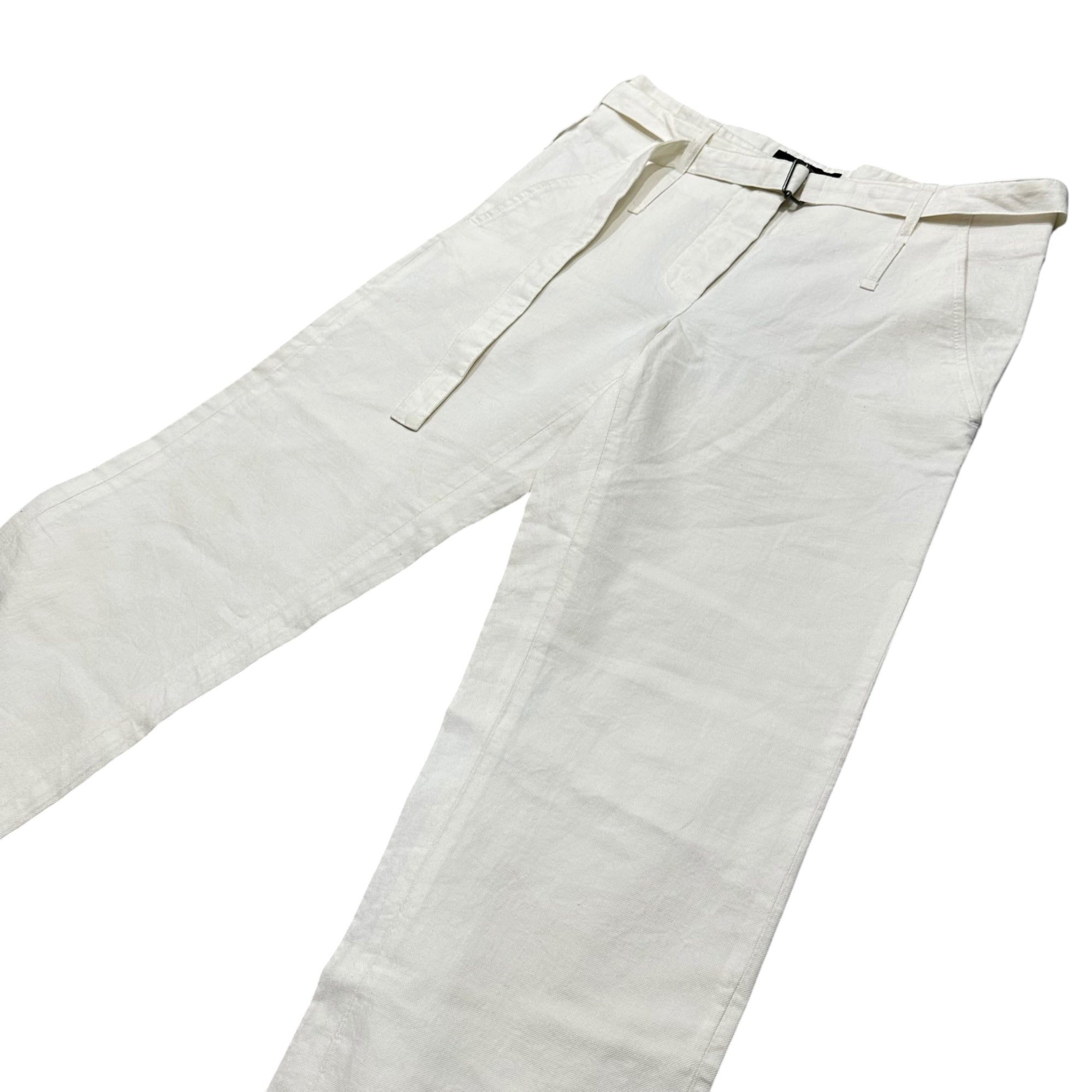 ANN DEMEULEMEESTER×10 corso como COMME des GARCONS(アンドゥムルメステール × ドゥエチ コルソコモ コムデギャルソン) 00's Cotton-Linen Belted Cropped Pants コットン リネン ベルテッド クロップドパンツ 34 ホワイト 本人期