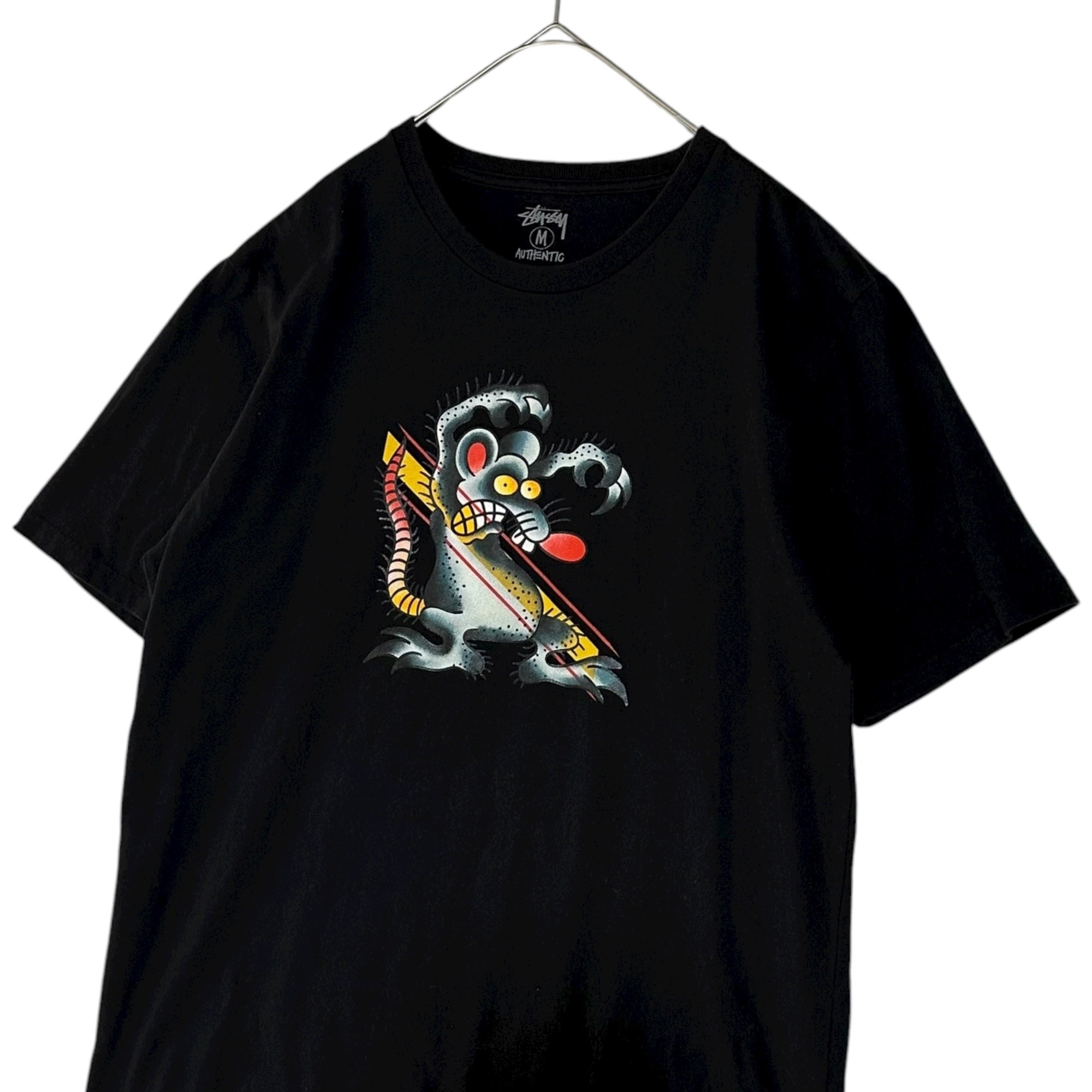 STUSSY(ステューシー) Rat Scare Tee ネズミ グラフィック Tシャツ M ブラック 海外限定品
