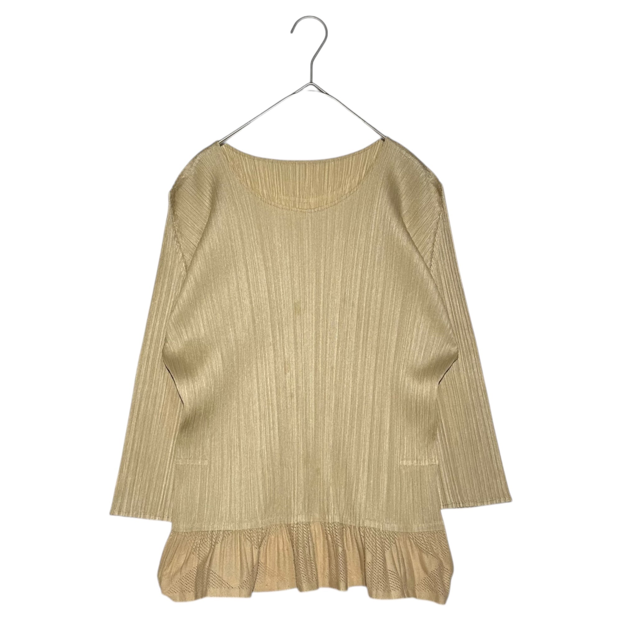 PLEATS PLEASE(プリーツプリーズ) Mesh switch pleated long-sleeved cut-and-sewn shirt メッシュ切替 プリーツ 長袖 カットソー PP73-JK635 4(XL程度) アイボリー