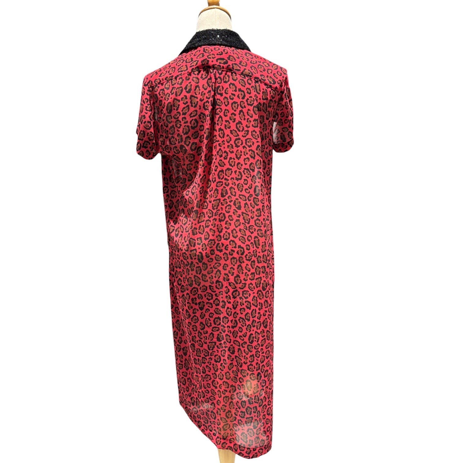 tricot COMME des GARCONS(トリココムデギャルソン) 12SS Sequin Collar Leopard Print Ribbon Blouse スパンコールカラー レオパード リボン ブラウス TI-O014 M レッド×ブラック AD2011