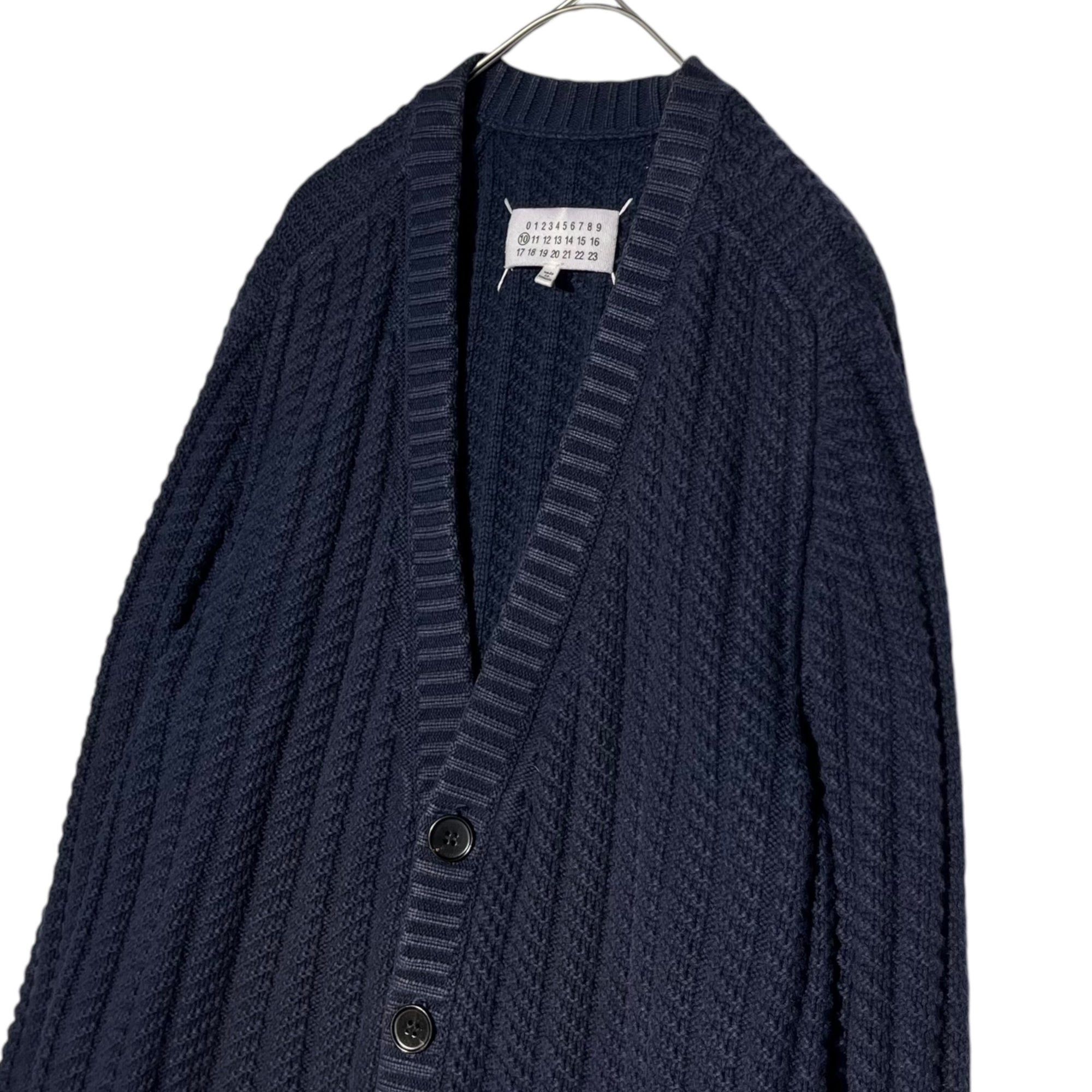 MAISON MARGIELA(メゾンマルジェラ) 15SS Destroy cable cotton knit cardigan デストロイ ケーブル コットン ニット カーディガン S50GP0030 S ネイビー ダメージ加工