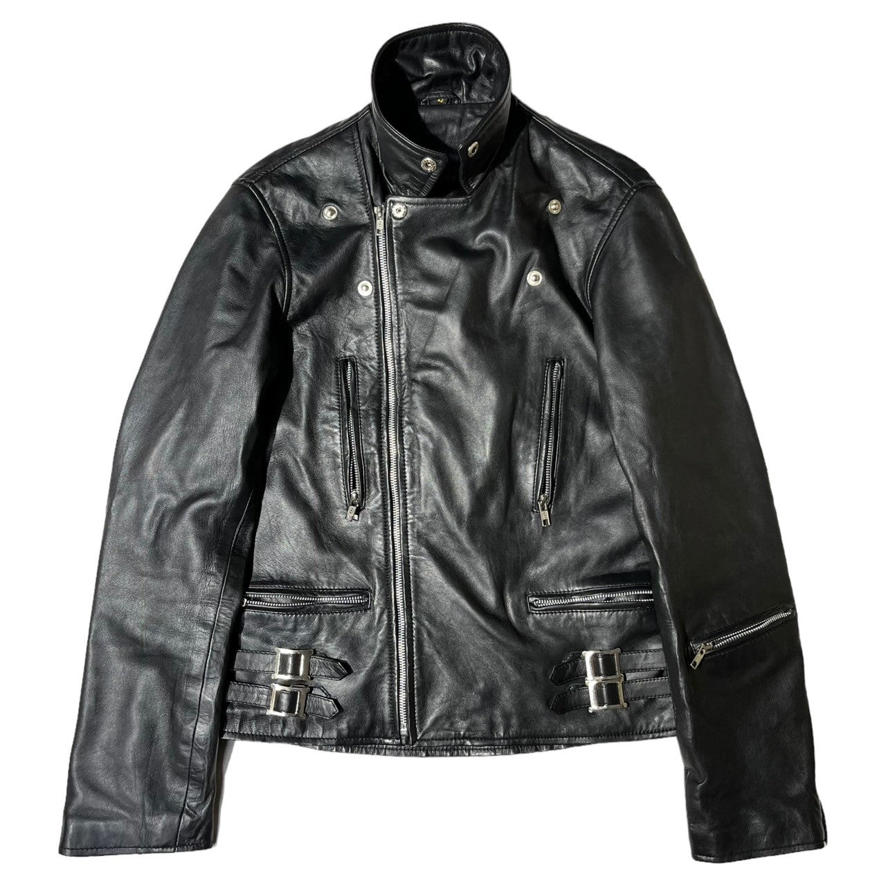 RHENIUM(レニウム) leather double ラeather double riders jacket レザー ダブル ライダース  ジャケット 42(L程度) ブラック