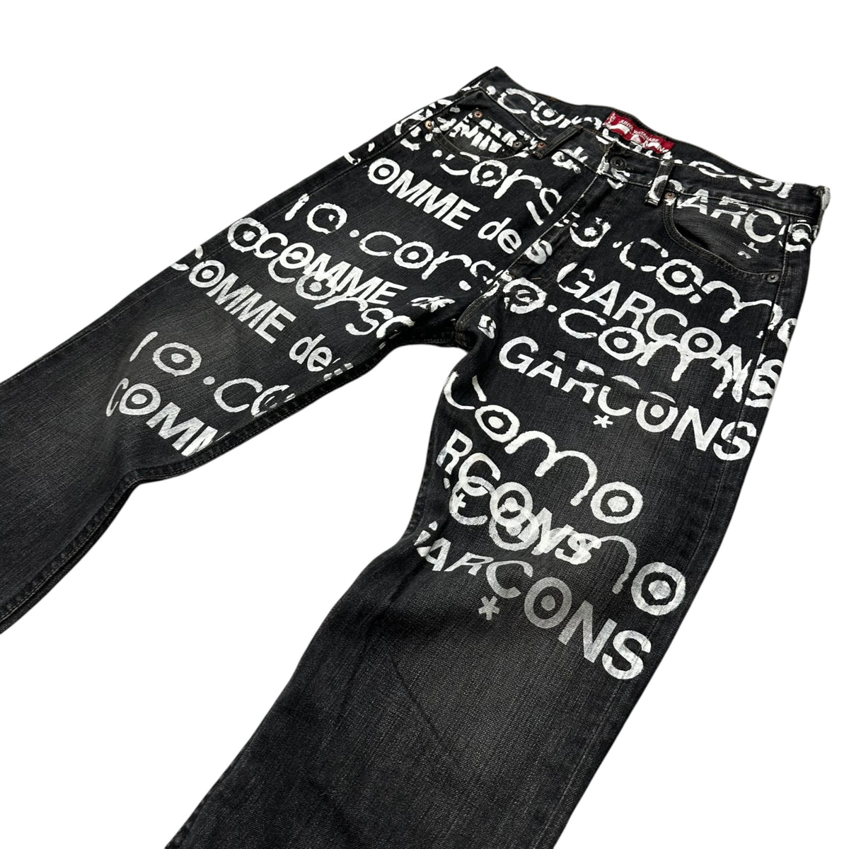 COMME des GARCONS JUNYA WATANABE MAN × Levi's × 10 corso como COMME des GARCONS(コムデギャルソンジュンヤワタナベマン × リーバイス × ドゥエチコルソコモ コムデギャルソン) 2002SS Penki logo Straight-Leg Denim Pants ペンキ ロゴ ストレート デニム パンツ SE-P203 30 ブラック AD2001 00s アーカイブ 稀少