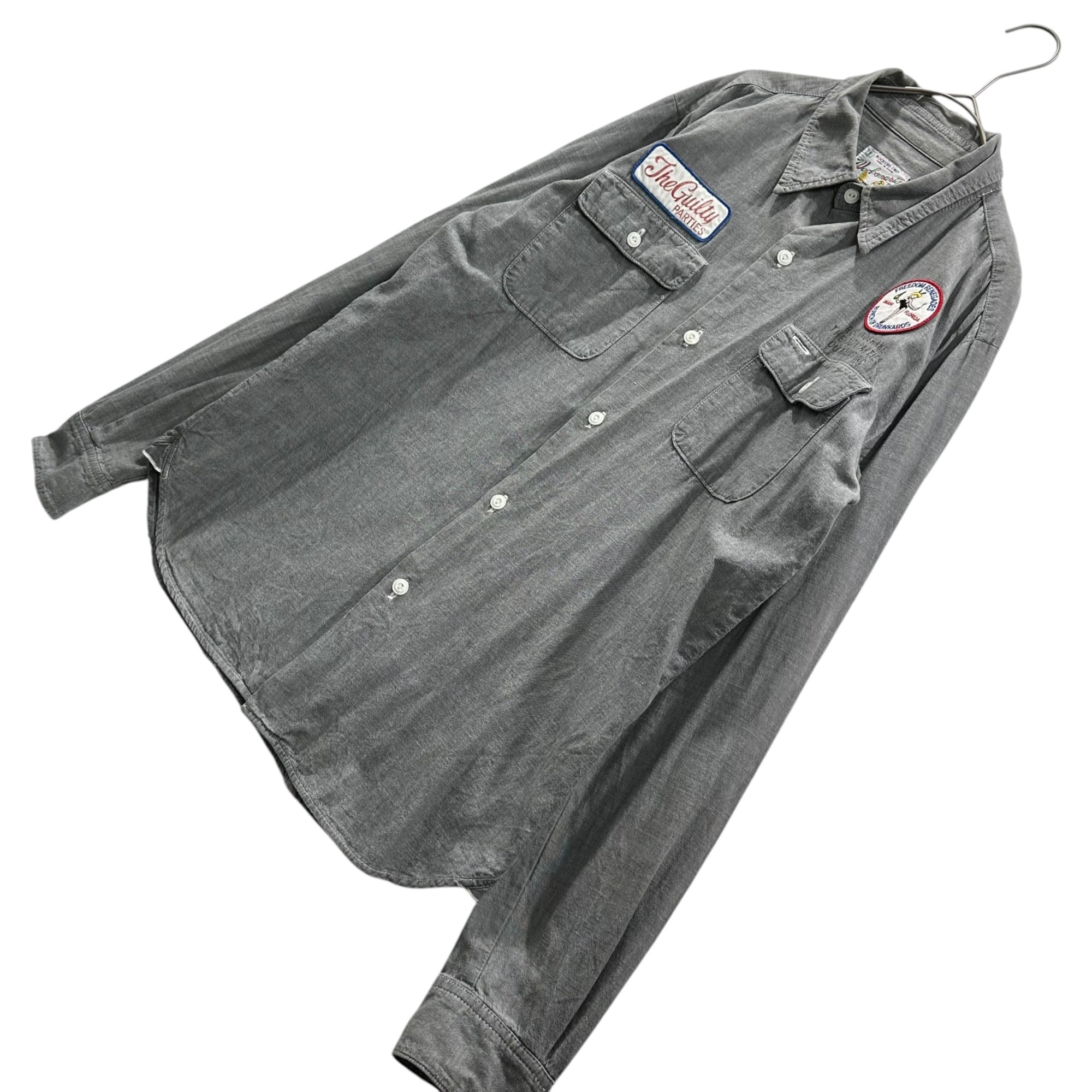 WACKO MARIA(ワコマリア) Embroideredlong sleeve shirt with logo patch ワッペン ロゴ 刺繡 長袖シャツ L グレー