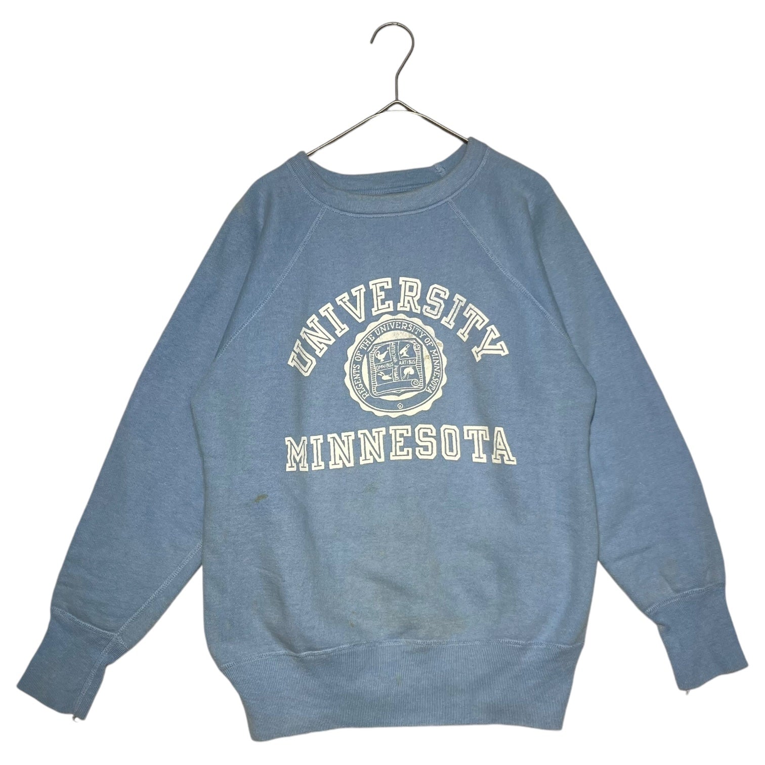 Champion(チャンピオン) 60's UNIVERSITY MINNESOTA VITNAGE SWEAT SHIRT ミネソタ大学 ラグラン ヴィンテージ スウェット M(小さめ) スカイブルー 60年代 大文字ランタグ後期 3段プリント カレッジ