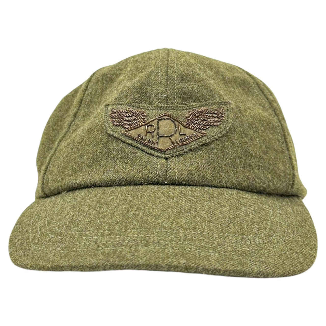 RRL(ダブルアールエル) Vintage-processed front logo wool cap ヴィンテージ加工 フロント ロゴ ウール キャップ カーキ