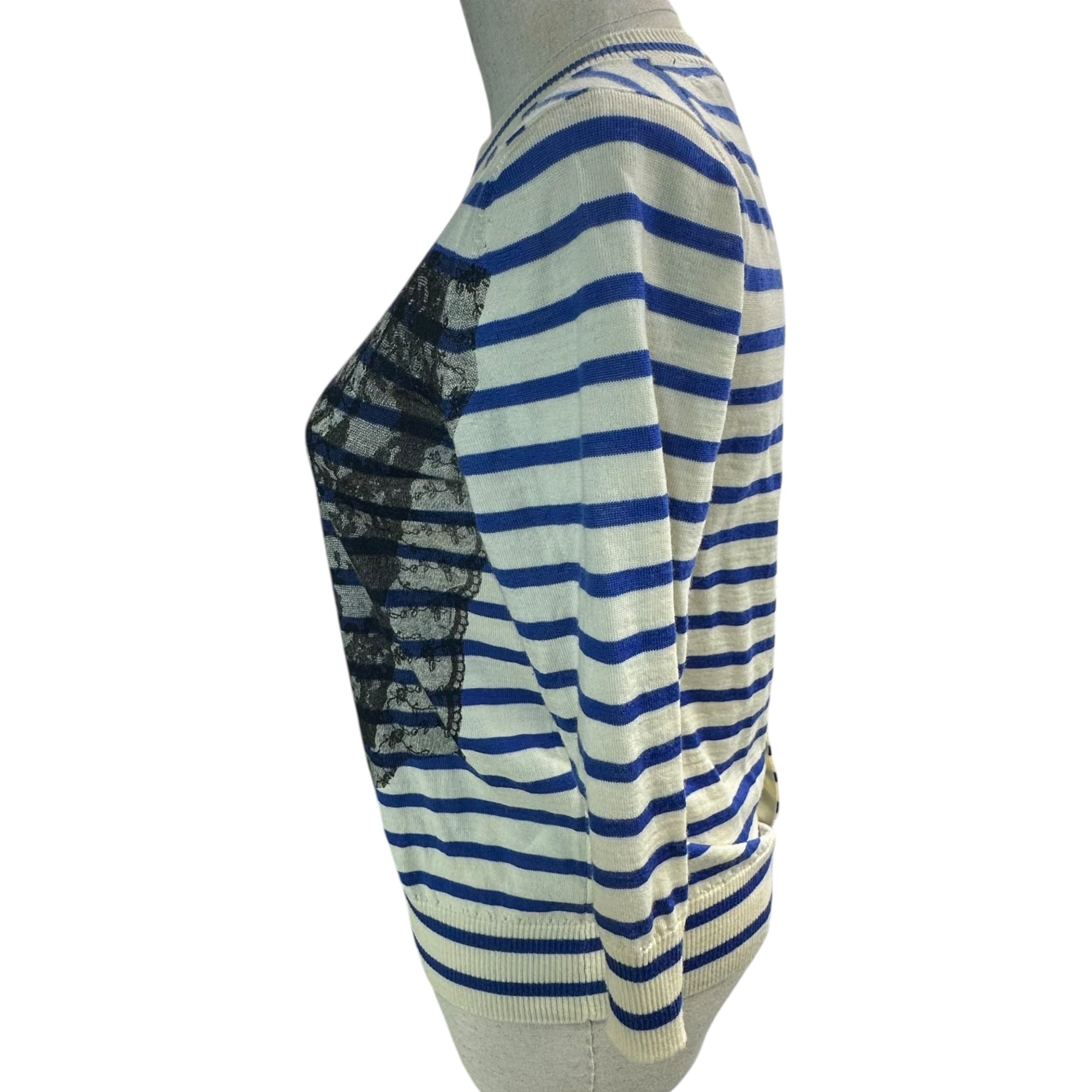 tricot COMME des GARCONS(トリココムデギャルソン) 11AW  Heart lace design back button border cardigan ハート レース デザイン バックボタン ボーダー カーディガン TH-N202 FREE オフホワイト×ブルー×ブラック AD2011