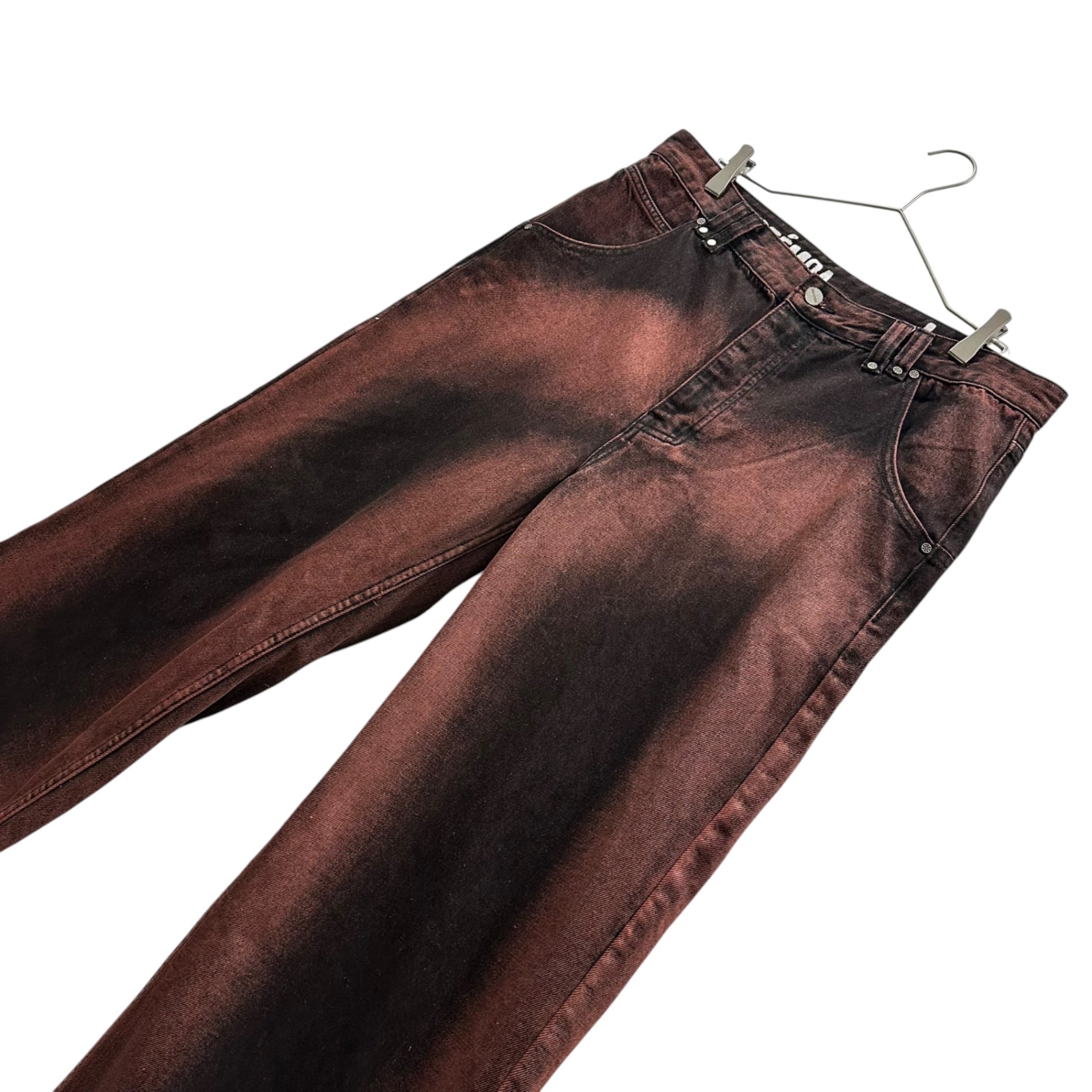 PROTEMOA(プロテモア) Wide denim pants ワイド デニム パンツ L レッド×ブラック