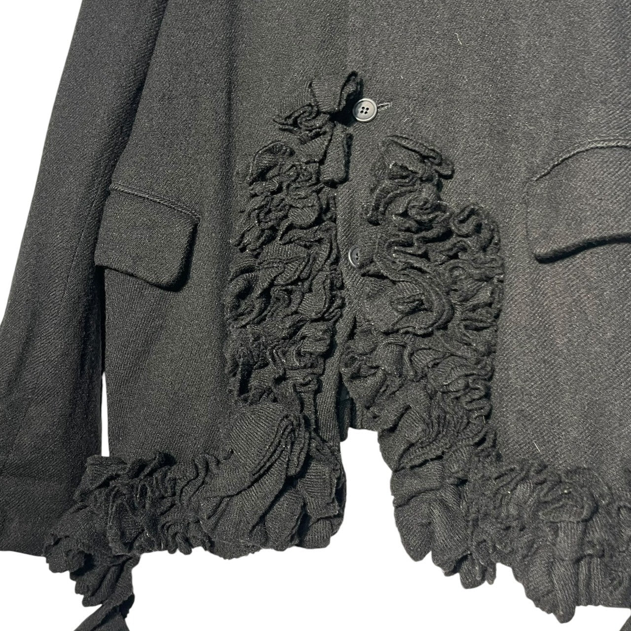 BLACK COMME des GARCONS(ブラックコムデギャルソン) 17AW Wool full-length front ruffle jacket ウール 縮絨 フロント フリル ジャケット 1T-J004 S ブラック AD2017