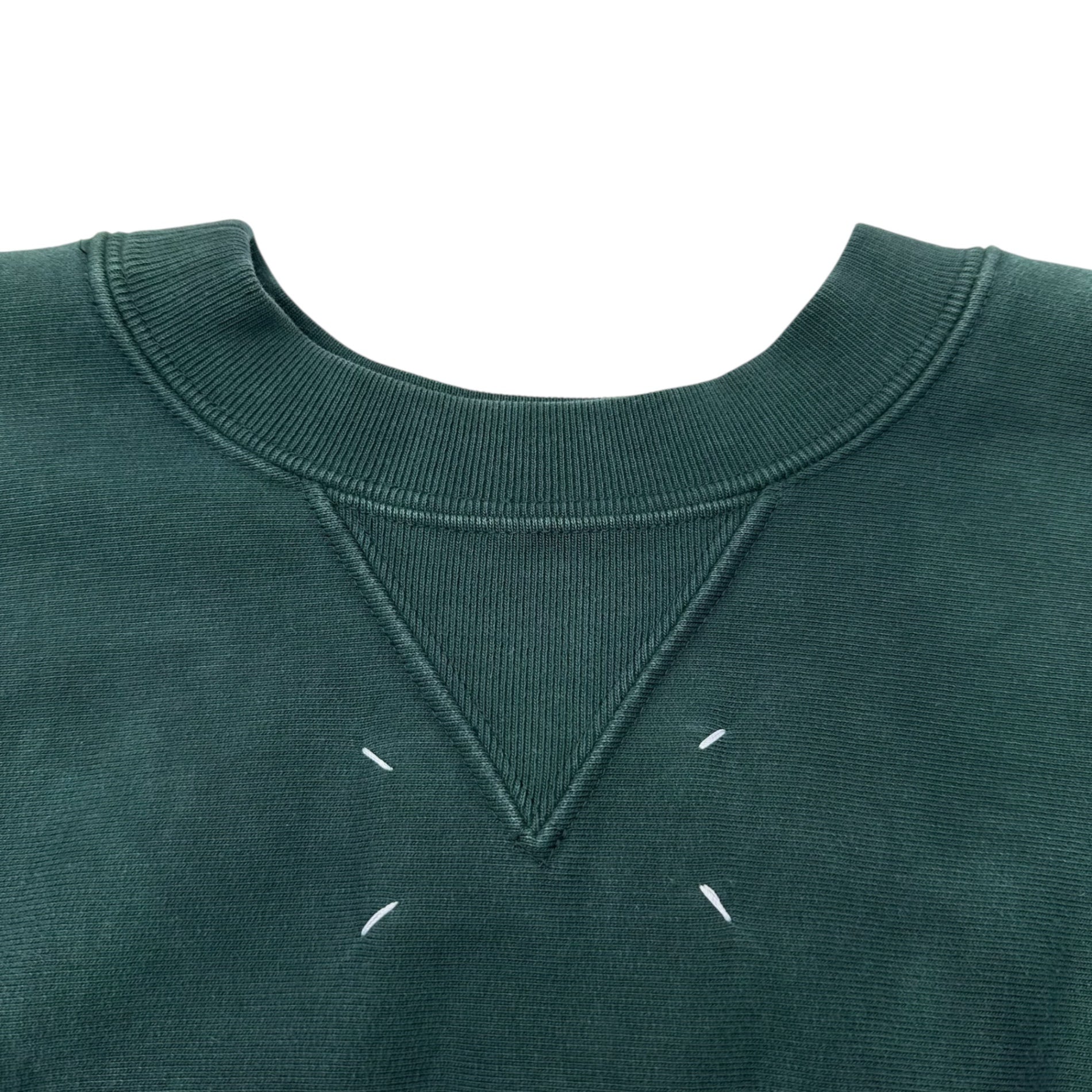 MAISON MARGIELA(メゾンマルジェラ 21AW CROPPED SHRUNKEN SWEAT 両V 袖刺繍 クルーネック スウェット S50GU0180 46(SM程度) グリーン