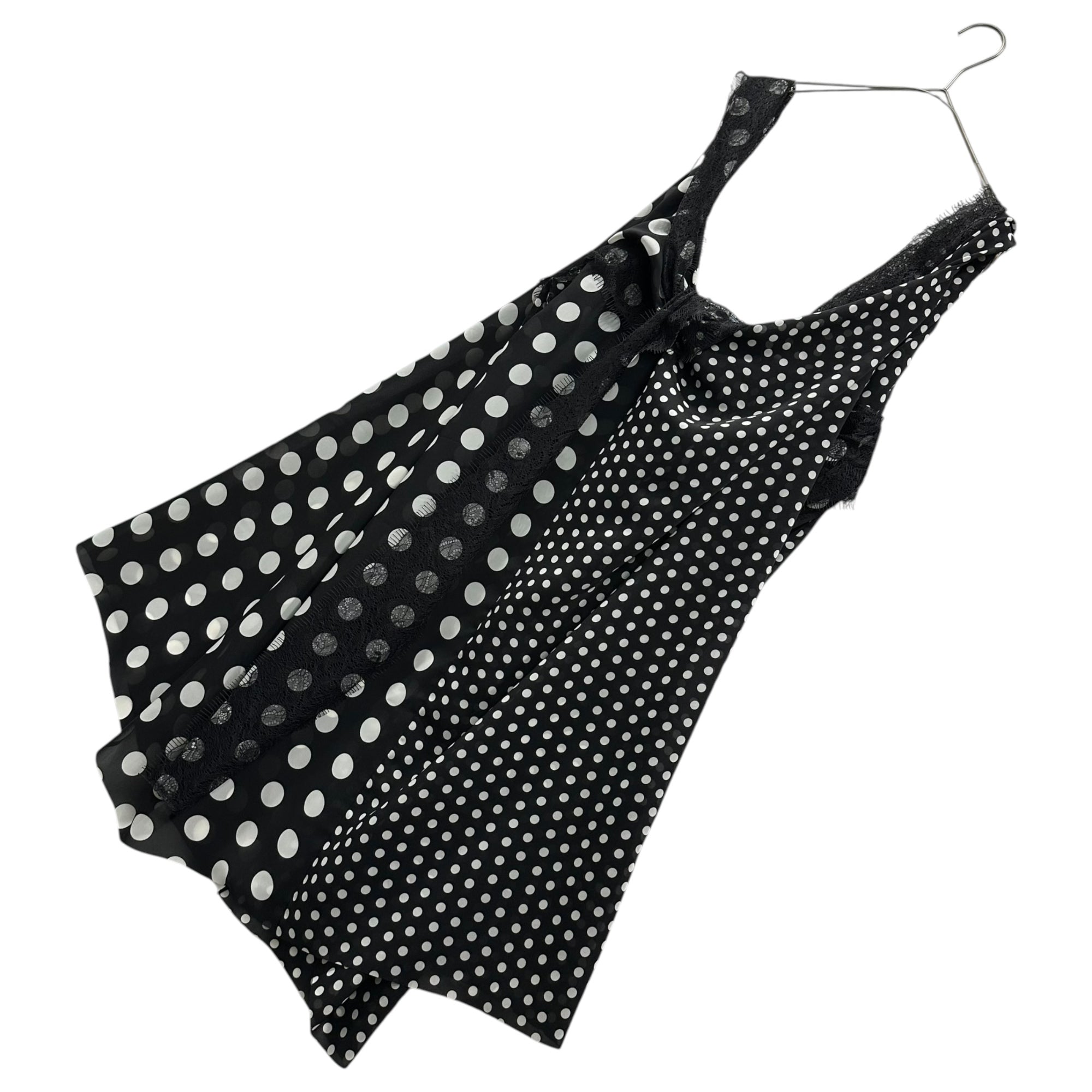 JUNYA WATANABE(ジュンヤワタナベ) 26SS Polka Dot Lace Asymmetrical Camisole Dress ドット レース アシンメトリー キャミソール ワンピース JQ-O021 M ブラック×ホワイト AD2025 コムデギャルソン シアー