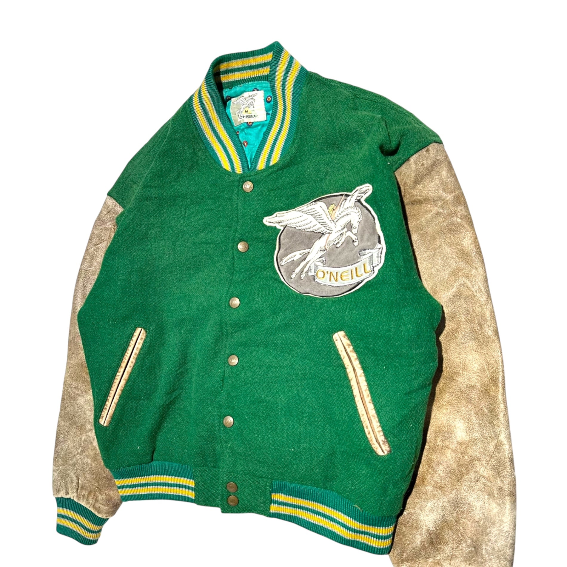 O'NEILL(オニール) Old Sleeve Leather Pegasus Patch Stadium Jacket オールド 袖レザー ペガサス ワッペン スタジャン M グリーン