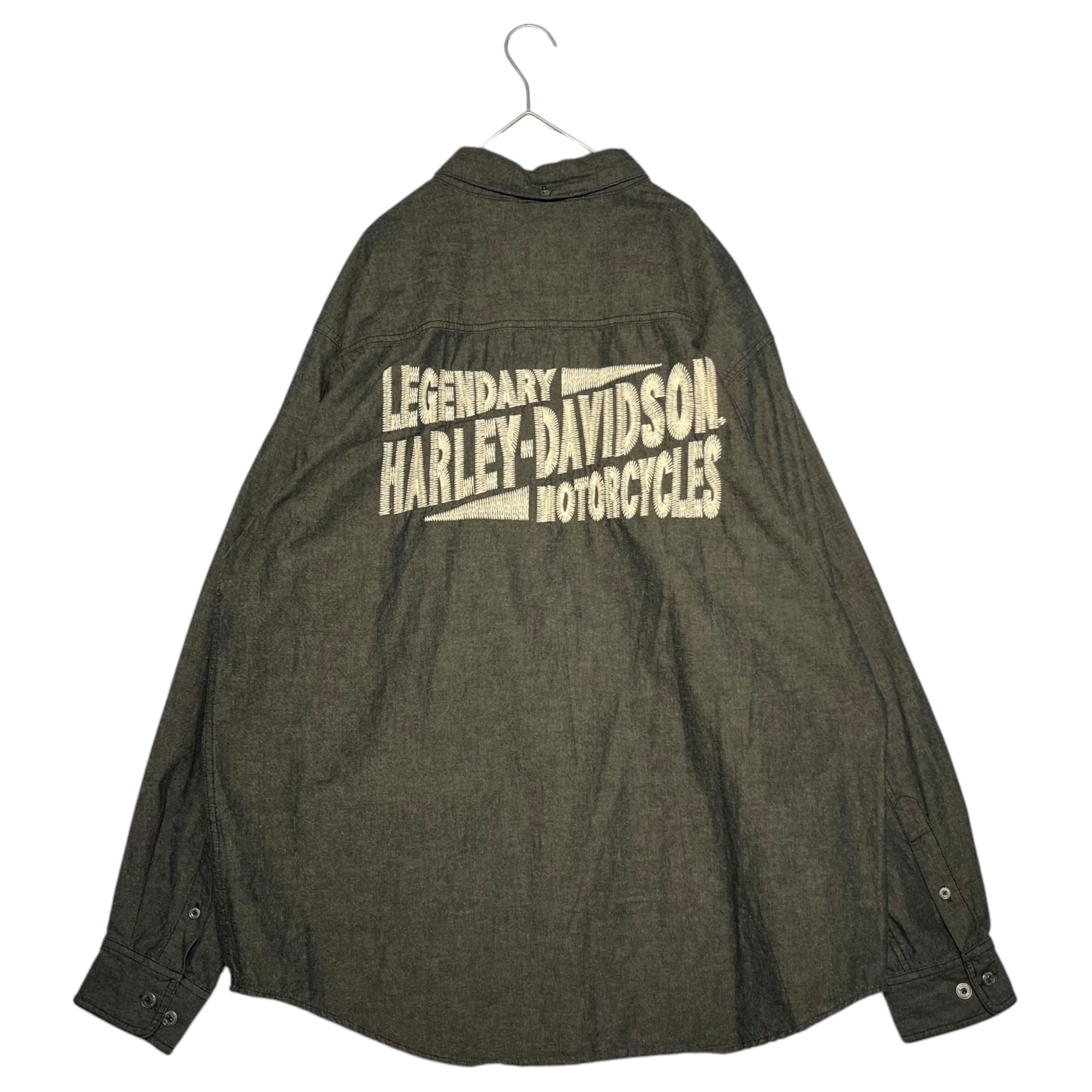 HARLEY DAVIDSON(ハーレーダビッドソン) Back Logo Embroidery Long Sleeve Shirt バック ロゴ 刺繍 長袖 シャツ 96011-04VM XL グレー アメカジ バイク