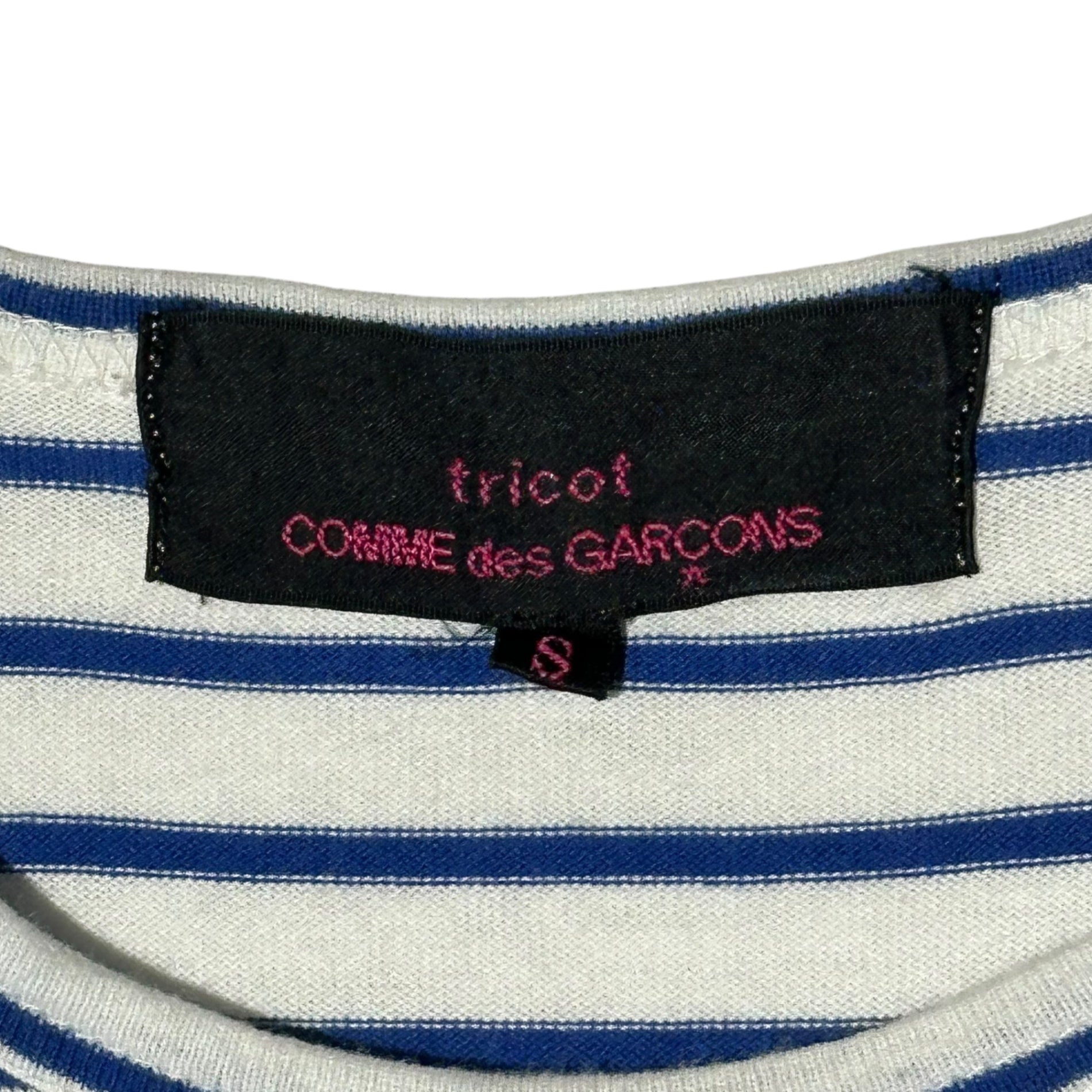 tricot COMME des GARCONS(トリココムデギャルソン) 11AW Lace Heart Print Border L/S T-Shirt レース ハート プリント ボーダー 長袖 Tシャツ TH-T213 S ホワイト×ブルー AD2011