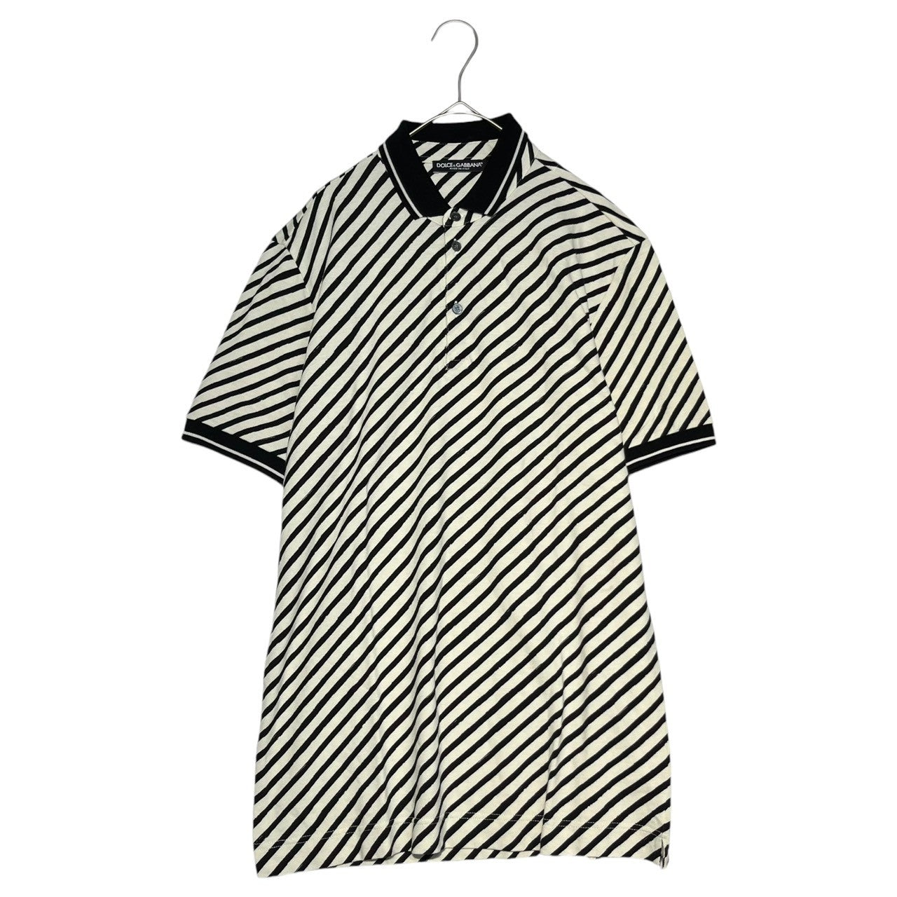 DOLCE&GABBANA(ドルチェ&ガッバーナドルガバ) Diagonal border polo shirt 斜め ボーダー ポロシャツ G8FX3T G7HAW 48(L程度) ホワイト×ブラック