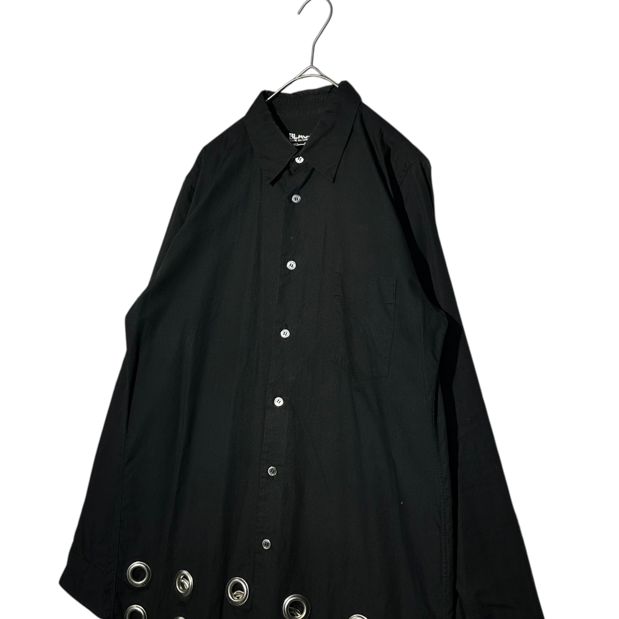 BLACK COMME des GARCONS(ブラックコムデギャルソン) L/S Shirt with Hem Buttonhole Design 裾 鳩目 デザイン ロング丈 長袖 シャツ 1A-B001 M ブラック AD2017