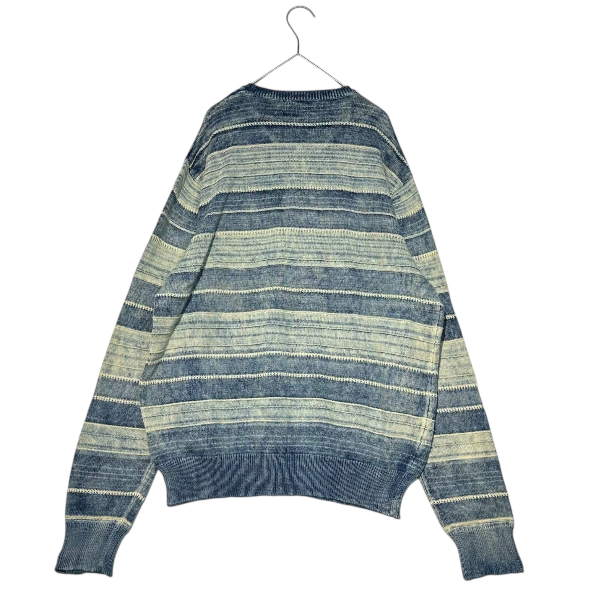 POLO RALPH LAUREN(ポロラルフローレン) Indigo-dyed Vintage-Processed Striped Crewneck Knit　インディゴニット ヴィンテージ 加工 ボーダー クルーネック ニット Ｌ インディゴ