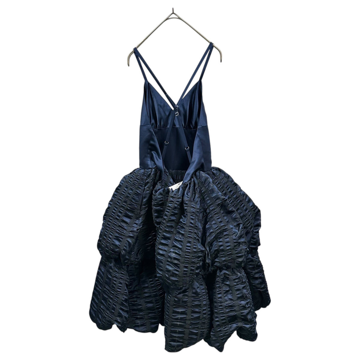 noir kei ninomiya(ノワールケイニノミヤ) 2026SS Shirring-Processed Voluminous Camisole Dress シャーリング 加工 ボリューム キャミソール ワンピース 3Q-O003 XS ネイビー×ブラック AD2025