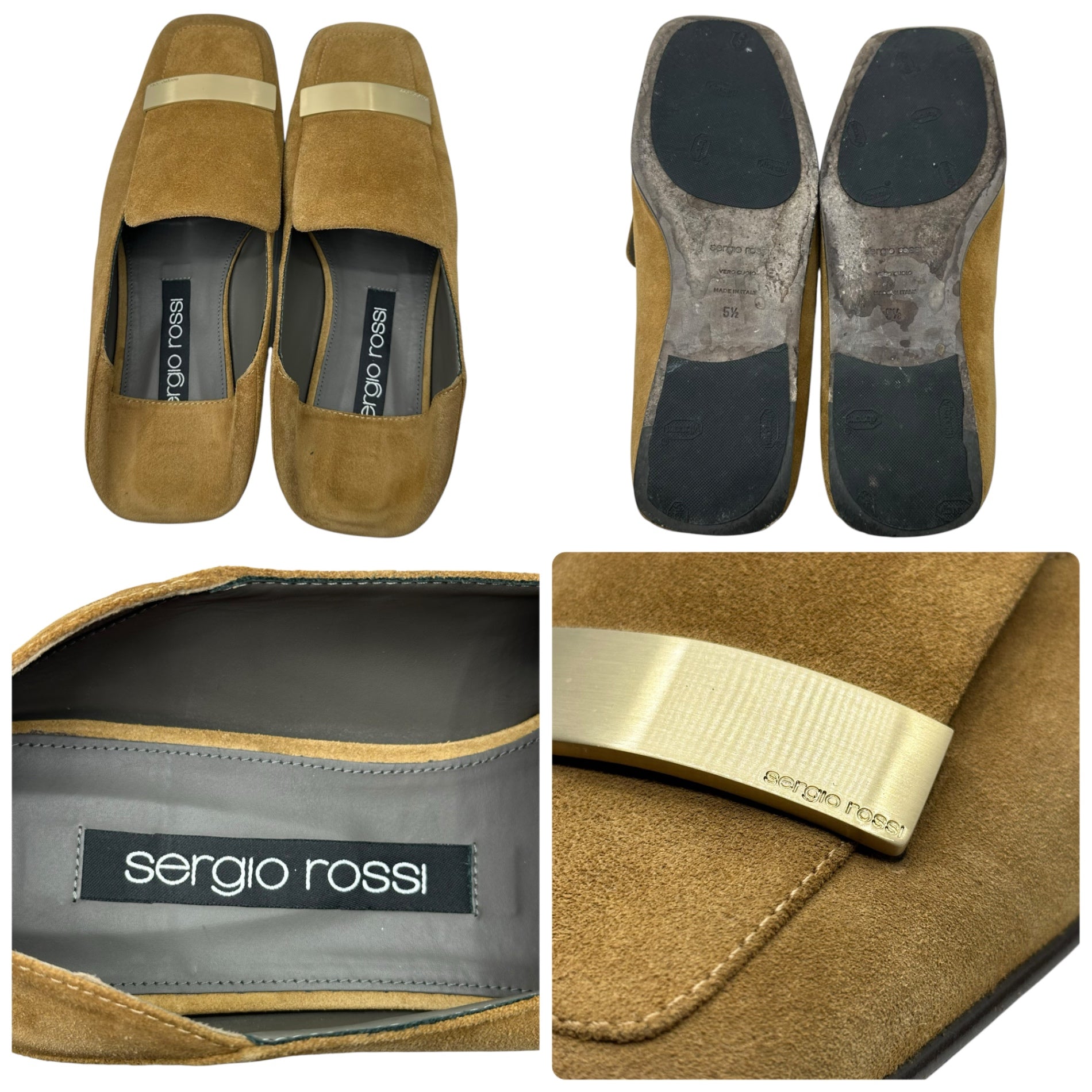 Sergio Rossi(セルジオロッシ) 23SS Metal Plate Logo Leather Square Toe Loafer メタルプレート ロゴ レザー スクエアトゥー ローファー 5 1/2(24.5~25.0cm程度) ベージュ
