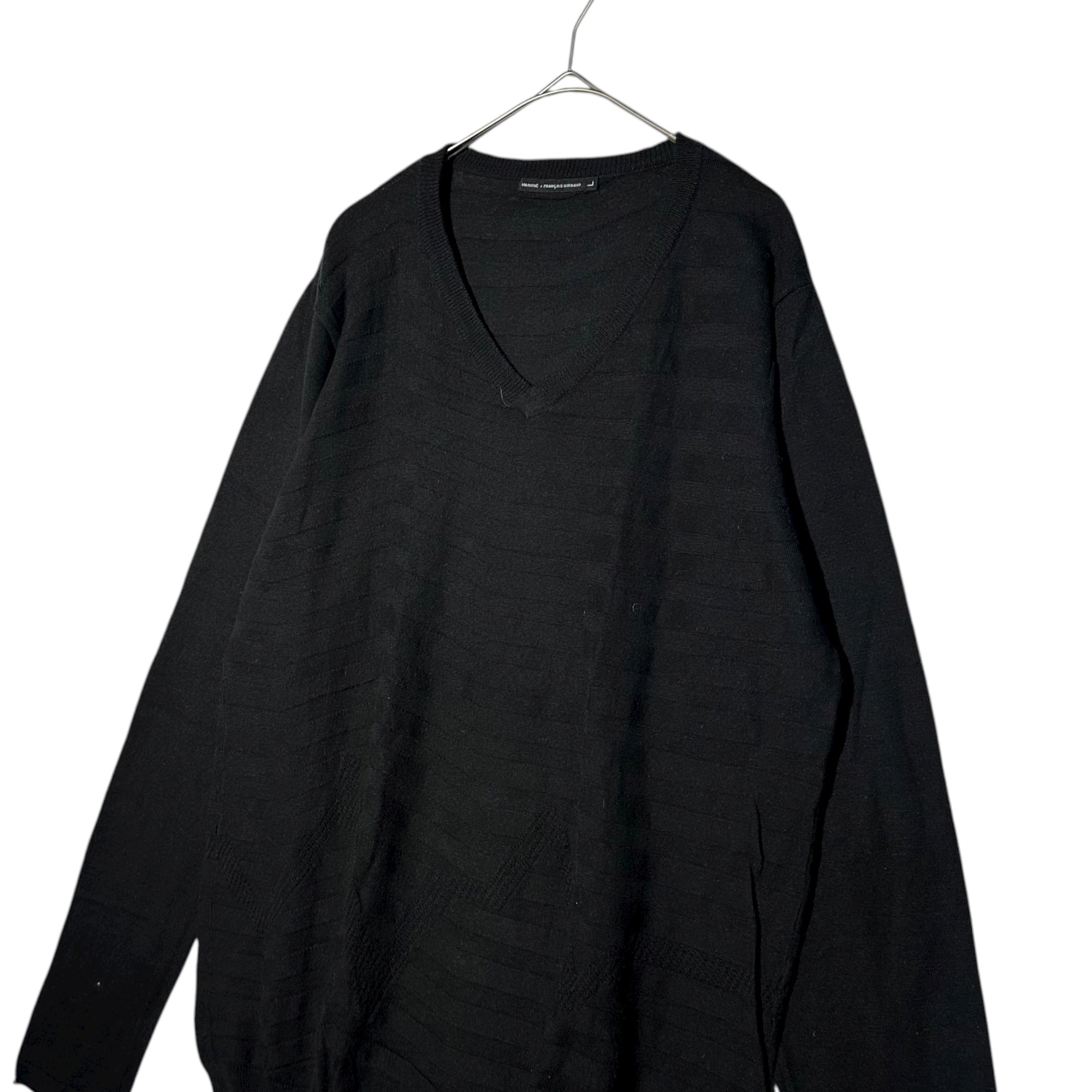 MARITHE FRANCOIS GIRBAUD(マリテフランソワジルボー) 00's V-neck Striped Knit Vネック ボーダー ニット M7-8264 L ブラック Y2K
