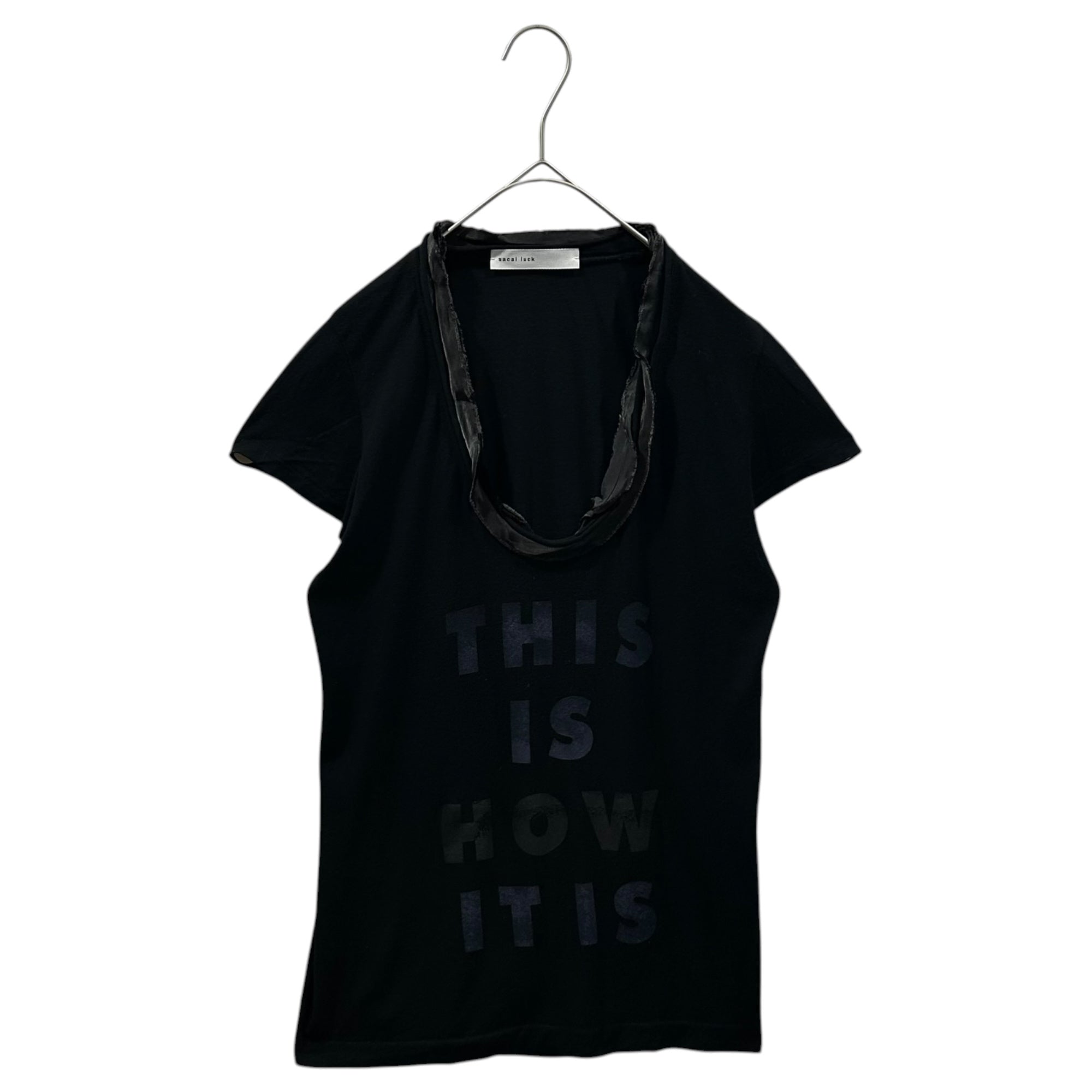 sacai luck(サカイラック) Mixed-Fabric U-Neck Printed T-Shirt 異素材切替 Uネック プリント Tシャツ ブラック