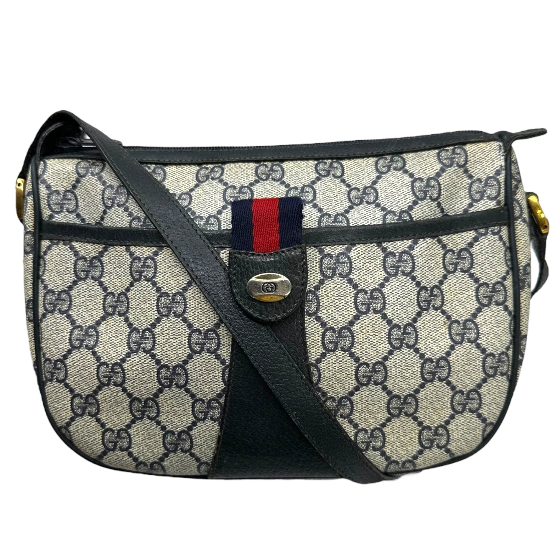 GUCCI(グッチ) GG Sherry Line Mini Shoulder Bag GG キャンバス シェリーライン ミニ ショルダー バッグ 89・02・032 グレー×ネイビー OLD ヴィンテージ オールド