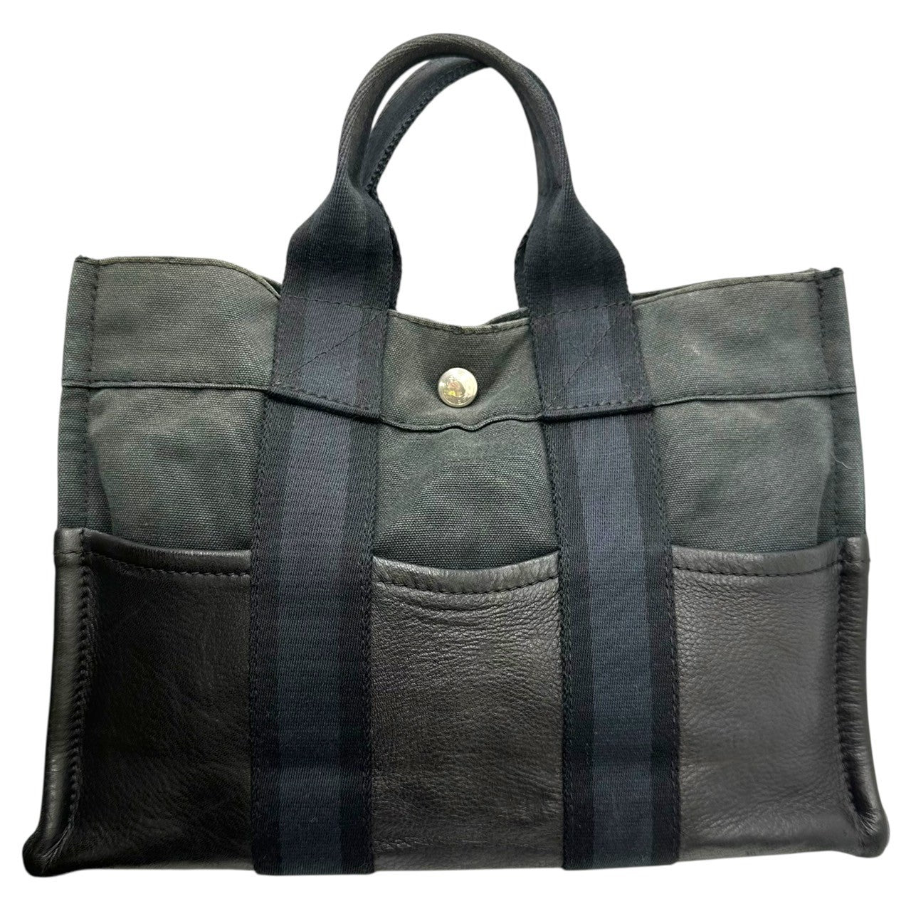 HERMES(エルメス) Furtu PM - Canvas leather フールトゥ PM - キャンバス レザー ブラック×ネイビー ミニ トート バッグ
