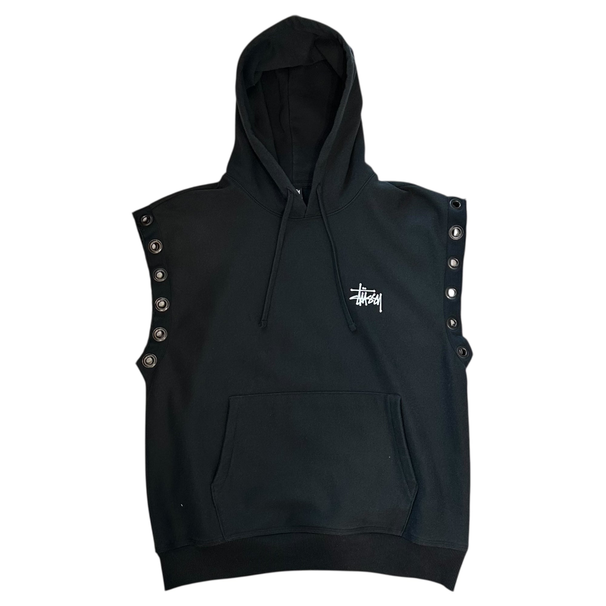 【SALE対象外】eYe JUNYA WATANABE MAN × STUSSY(アイジュンヤマン × ステューシー) 24SS Sleeveless Hoodie with Dove-Eye Design 鳩目 デザイン ノースリーブ パーカー コラボ WM-T909 M ブラック AD2023 BASIC STUSSY HOODIEカスタマイズ