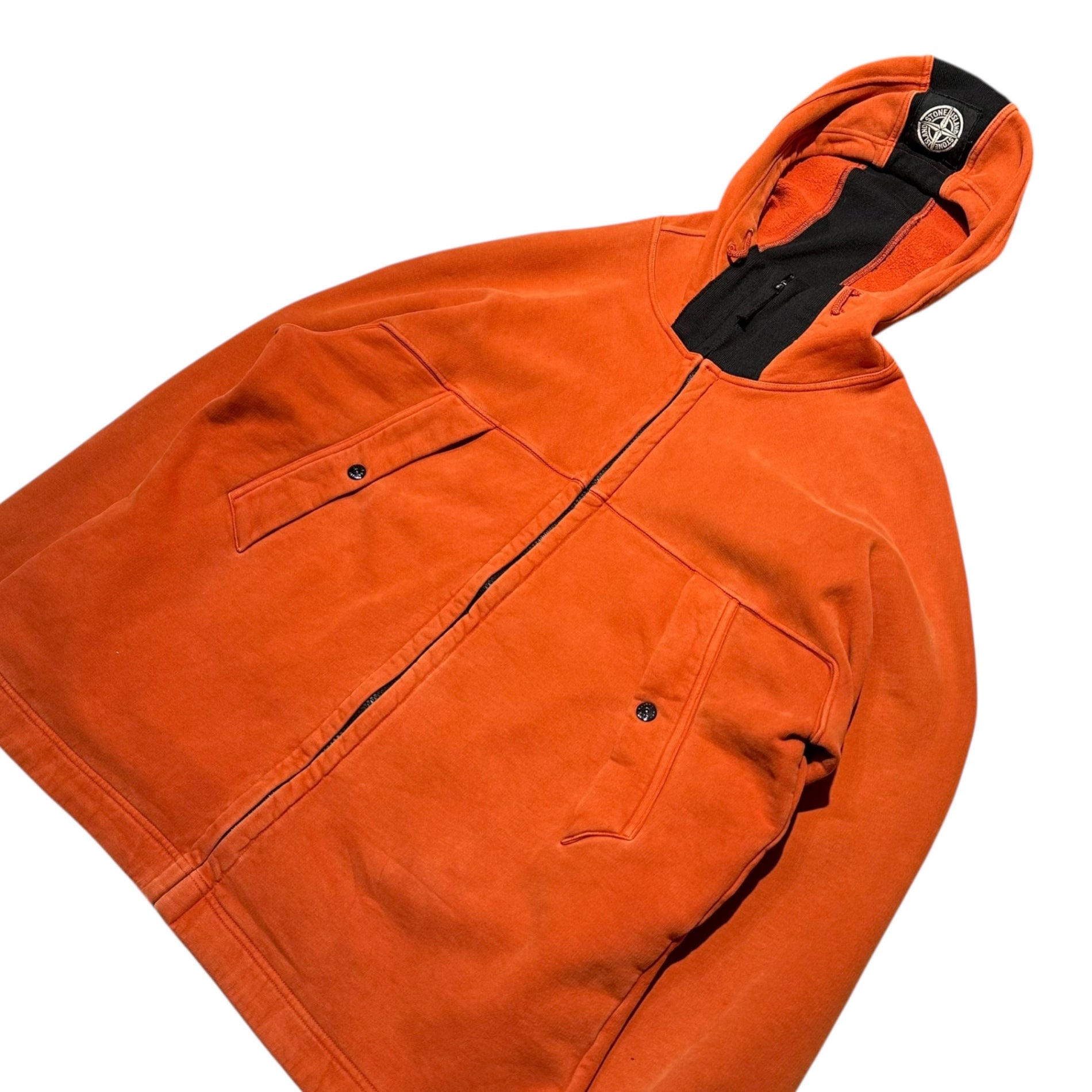 STONE ISLAND(ストーンアイランド) 00's Monochrome Patch Black Line Sweatshirt Hooded Jacket モノクロパッチ ブラックライン スウェット フーデッド ジャケット パーカー XL オレンジ