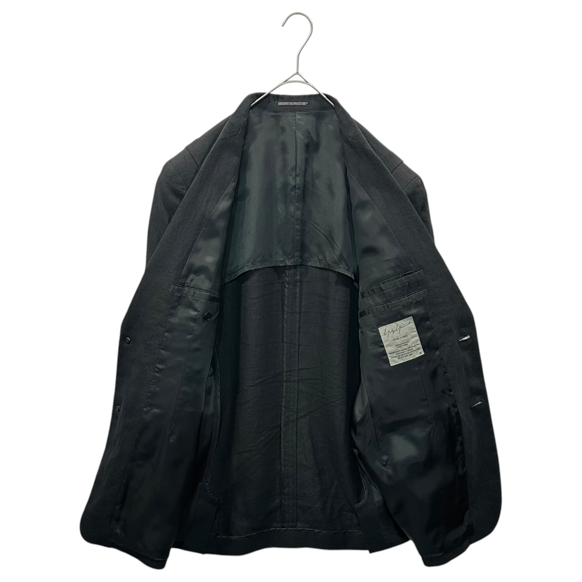 YOHJI YAMAMOTO POUR HOMME(ヨウジヤマモトプールオム) 2014SS Shoulder-Strap Design Linen Wide-Leg Pants Set ショルダー デザイン リネン ワイドパンツ セットアップ JKT:HG-J97-303 BOTTOMS：HG-P96-303 3(L程度) ブラック