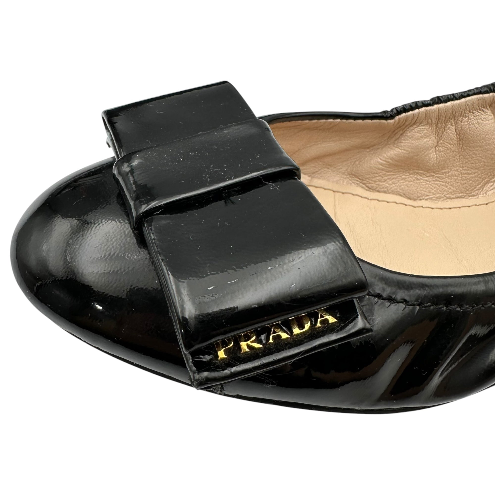 PRADA SPORT(プラダスポーツ) Bow-Accent Patent Leather Ballet Flats リボン パテントレザー バレエシューズ 37 1/2(24cm程度) ブラック