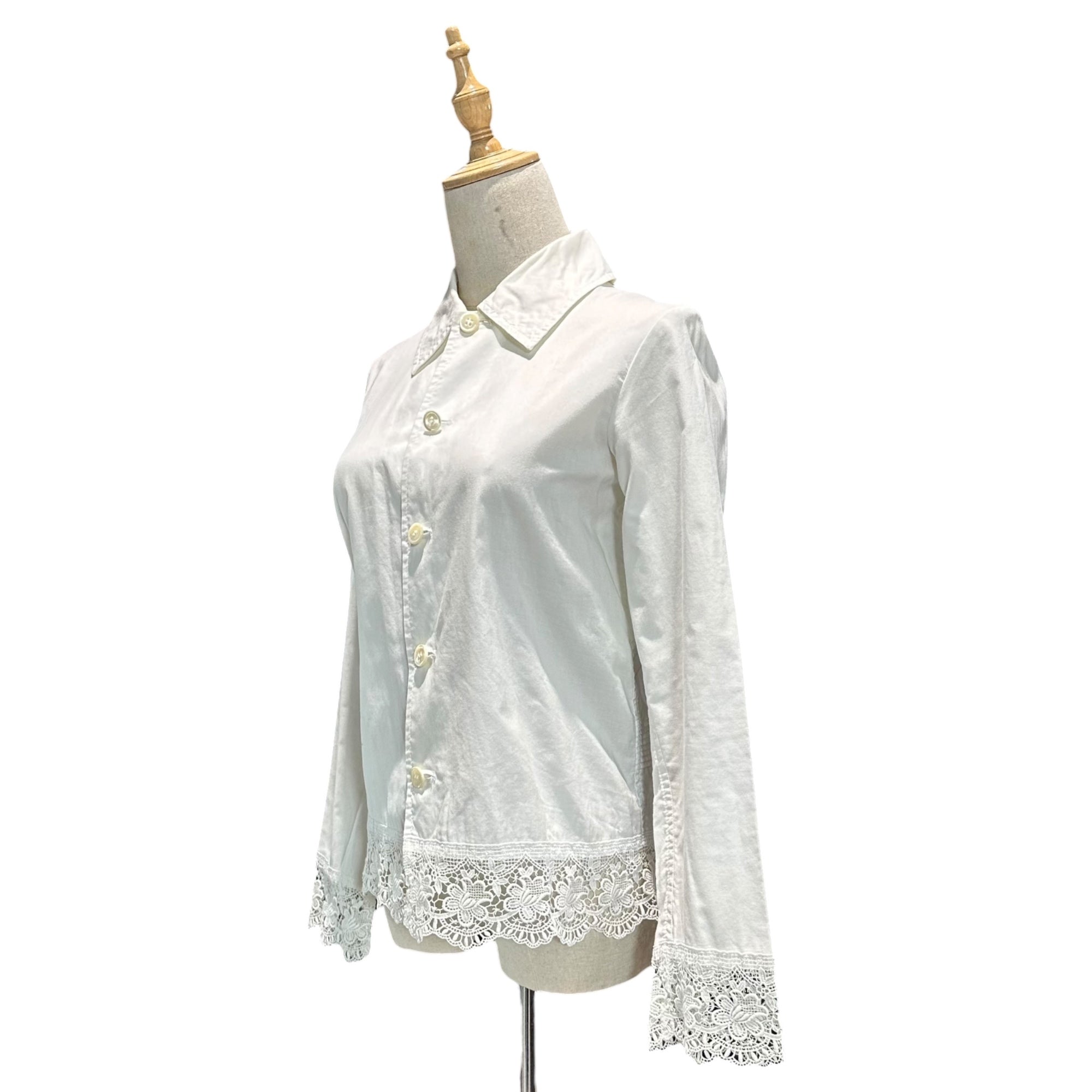 tricot COMME des GARCONS(トリココムデギャルソン) 03SS Hem＆Sleeves Lace Cotton L/S Shirt 裾 袖 レース コットン 長袖 シャツ TI-B020 S ホワイト AD2002 00's