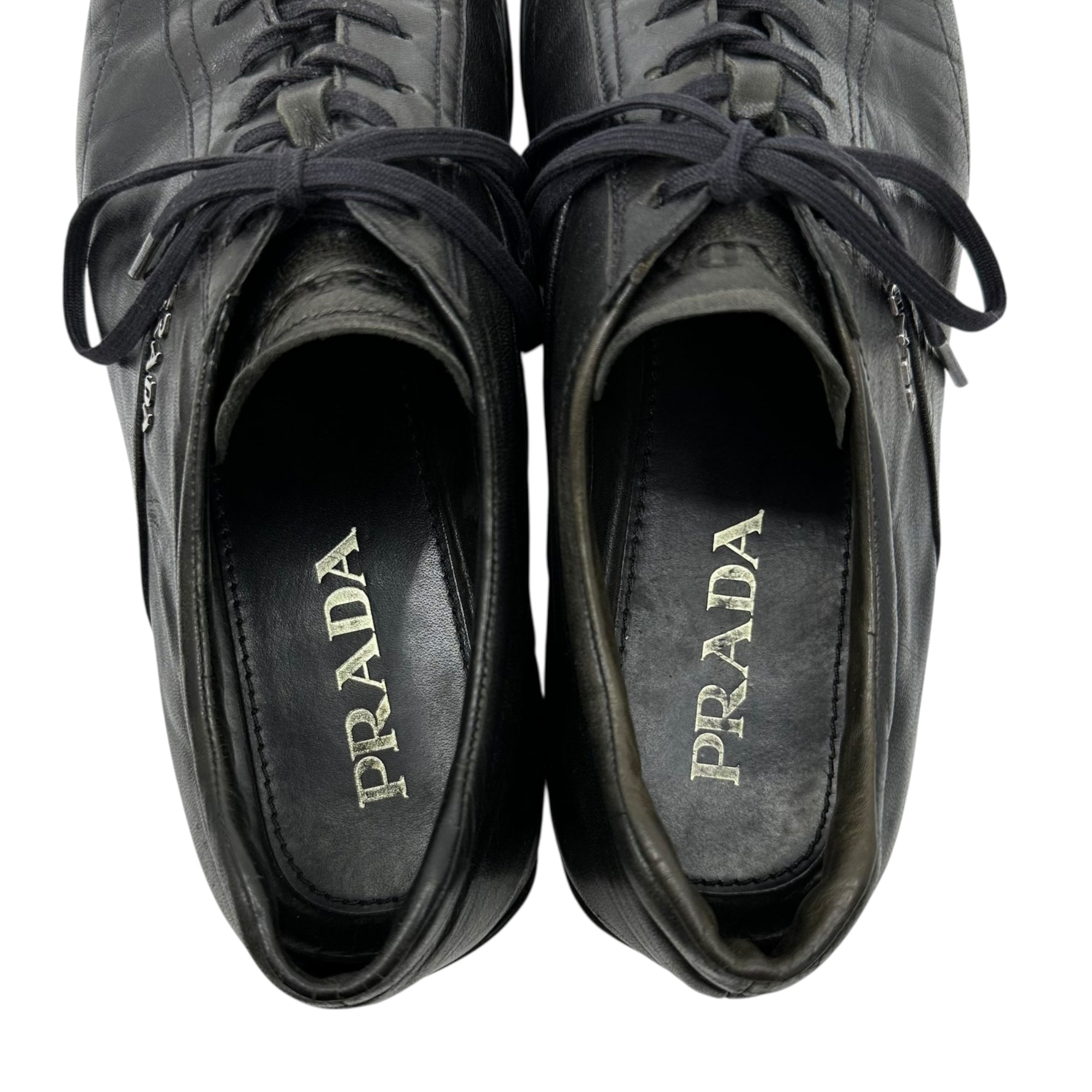 PRADA(プラダ) All-leather sneakers レザー スニーカー 7 1/2(26.5cm程度) ブラック ローカット Y2K