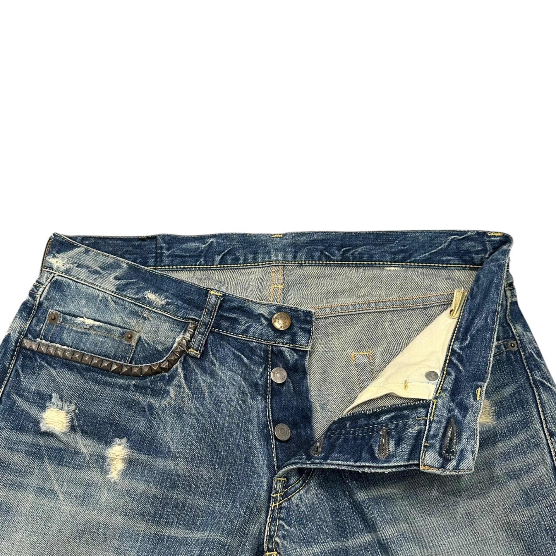 Thee Hysteric XXX(ズィーヒステリックトリプルエックス) 00’s Studded Straight Denim Pants スタッズ ストレート デニム パンツ 5AP-0573 W32 インディゴ HYSTERIC GLAMOUR ヴィンテージ加工