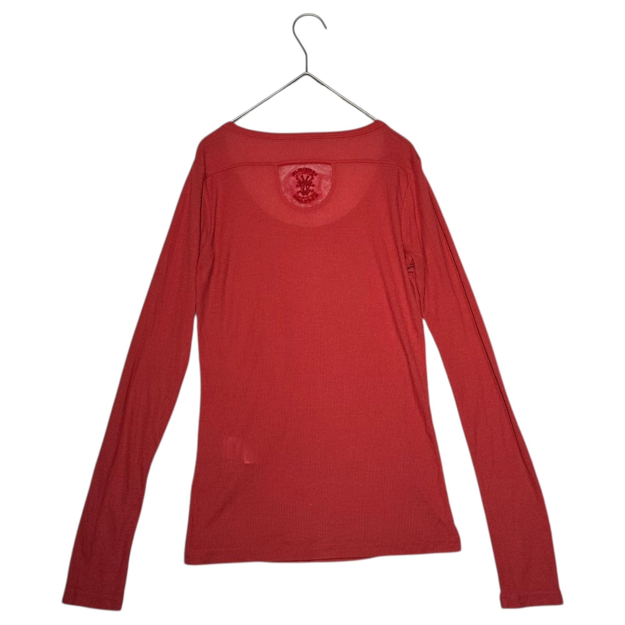MARITHE FRANCOIS GIRBAUD(マリテフランソワジルボー) 00's Mesh Logo Long-Sleeve T-Shirt メッシュ ロゴ 長袖 カットソー F7-6079 S レッド Y2K