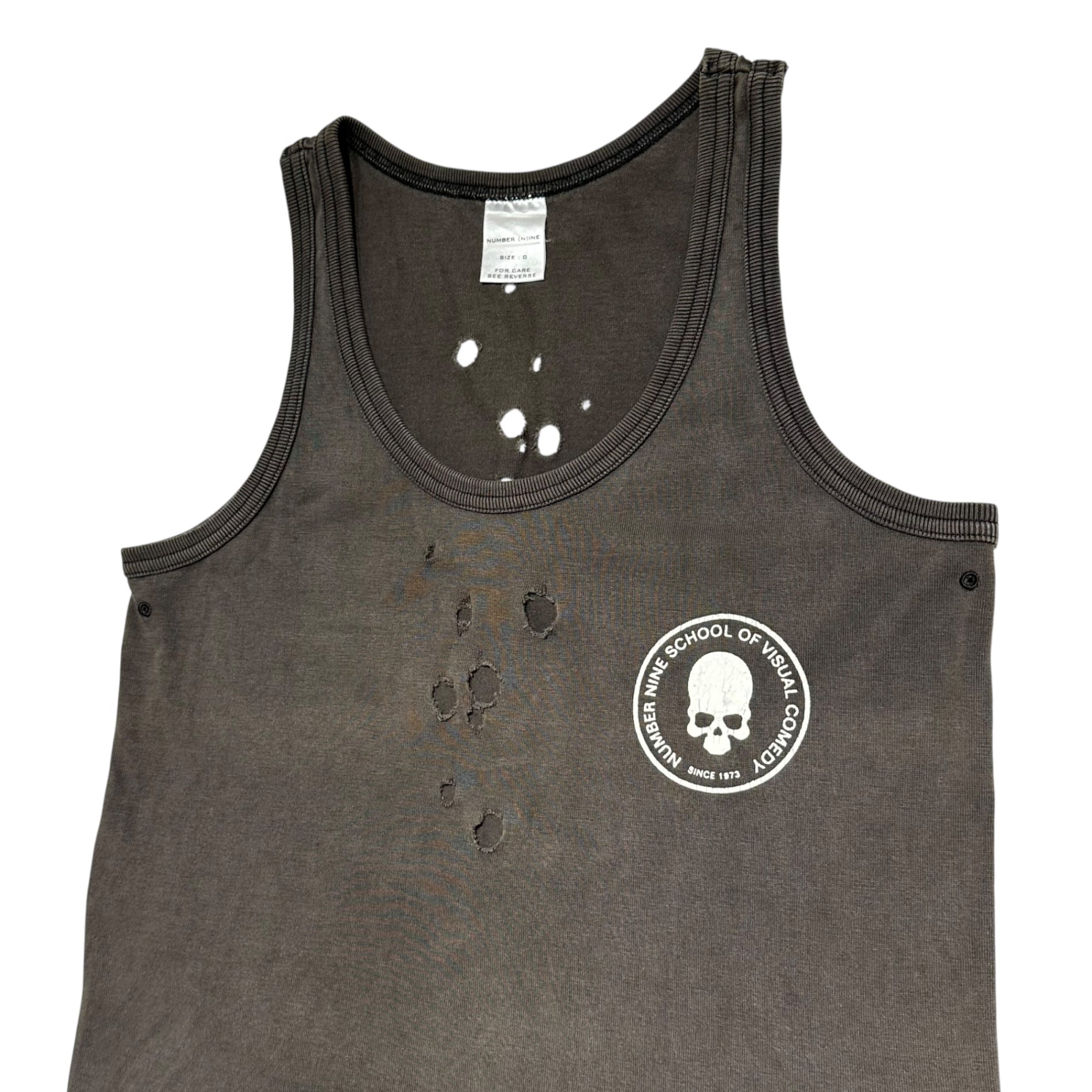 NUMBER (N)INE(ナンバーナイン) 01SS ”TIME” Perforated skull tank top タイム期 穴あき ドクロ スカル プリント タンクトップ 0(XS) チャコールグレー 00's アーカイブ