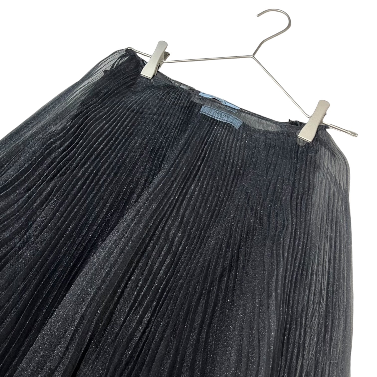 PRADA(プラダ) 17SS Lame chiffon pleated skirt ラメ シフォン プリーツ スカート P147N 36(S程度) ブラック ペチスカート チュール シアー