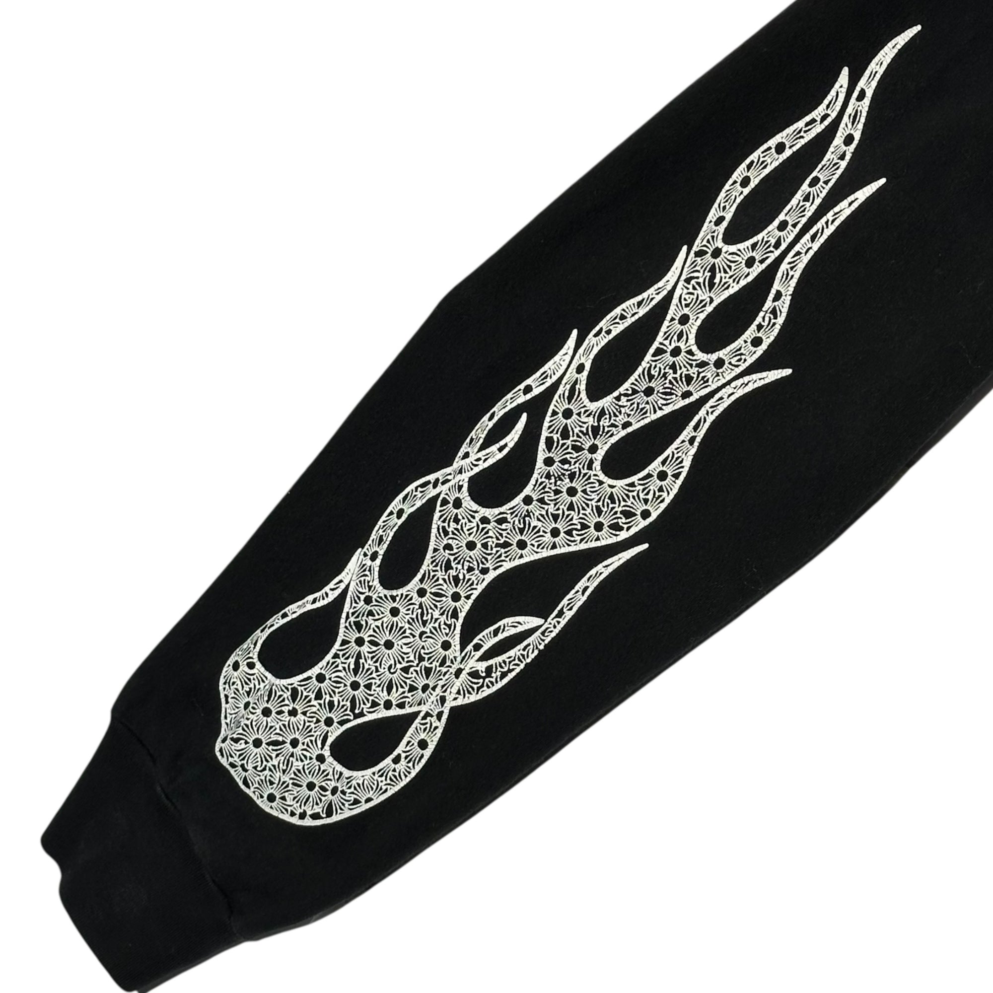 CHROME HEARTS(クロムハーツ) Flame Cross L/S Tee フレイム クロス 長袖 Ｔシャツ 表記消(M程度) ブラック ファイヤー ポケット ロゴ