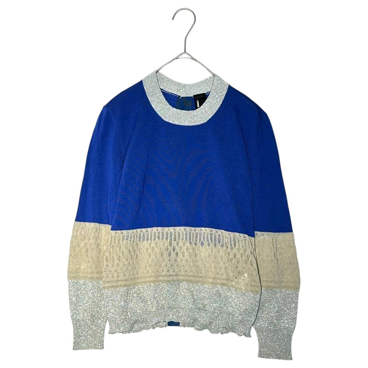 tricot COMME des GARCONS(トリココムデギャルソン) 11SS Hemline change sequin rib knit cardigan 裾 切替 ラメ リブ ニット カーディガン TG-N0103 FREE ブルー×アイボリー×シルバー AD2010