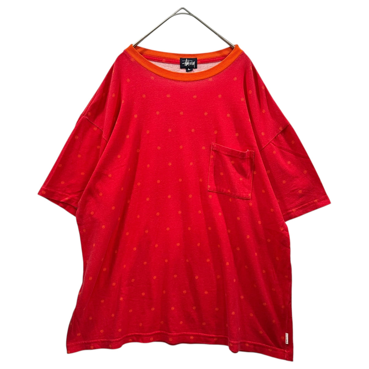 STUSSY(ステューシー) 1990's USA made Logo Pocket Tee ロゴ ポケット Tシャツ L レッド×オレンジ 90年代 OLD