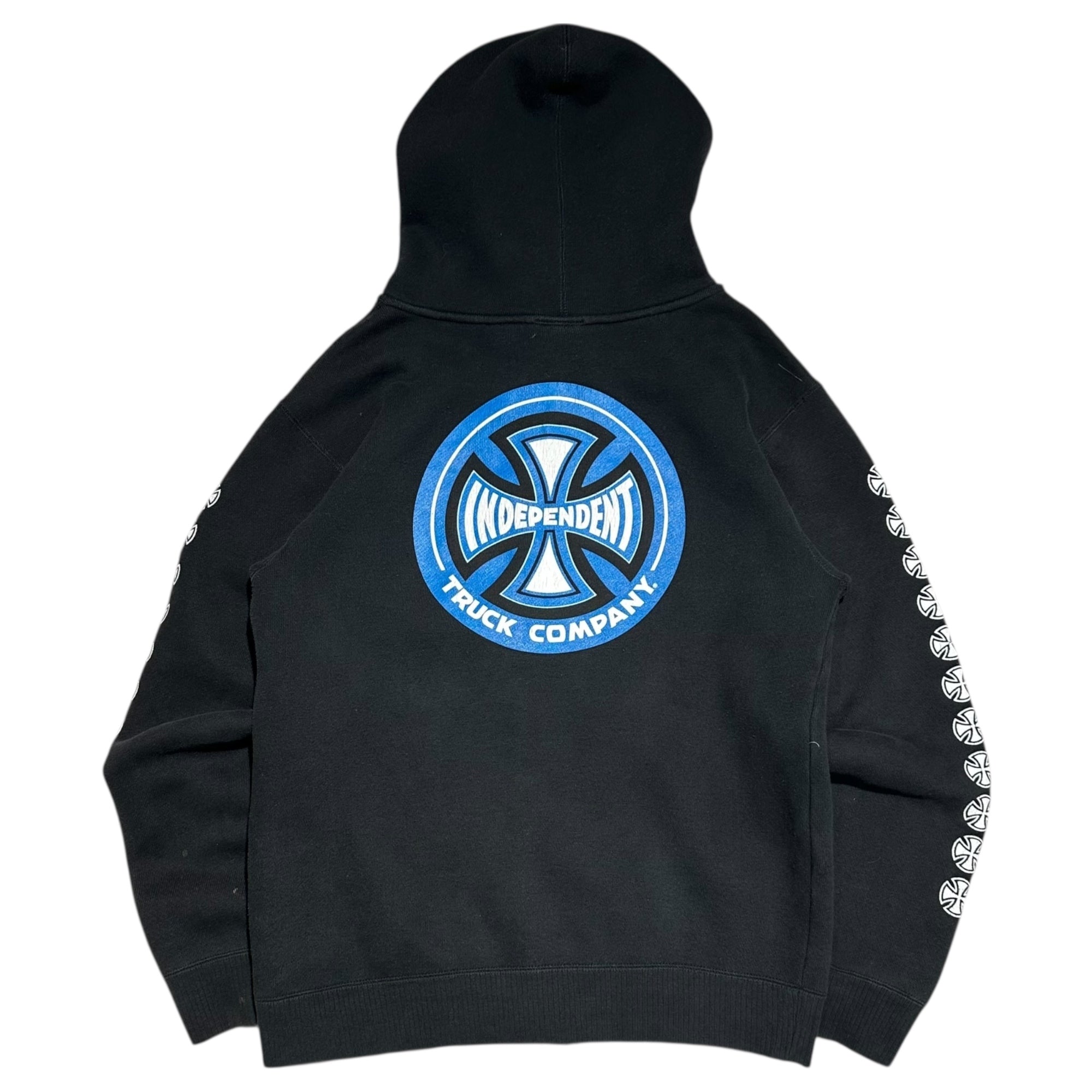 INDEPENDENT(インディペンデント) 00's 11-Stitch Iron Cross Logo Print Fleece-Lined Zip-Up Hoodie 11連 アイアン クロス ロゴ プリント 裏毛 ジップ パーカー S ブラック オールドスケート